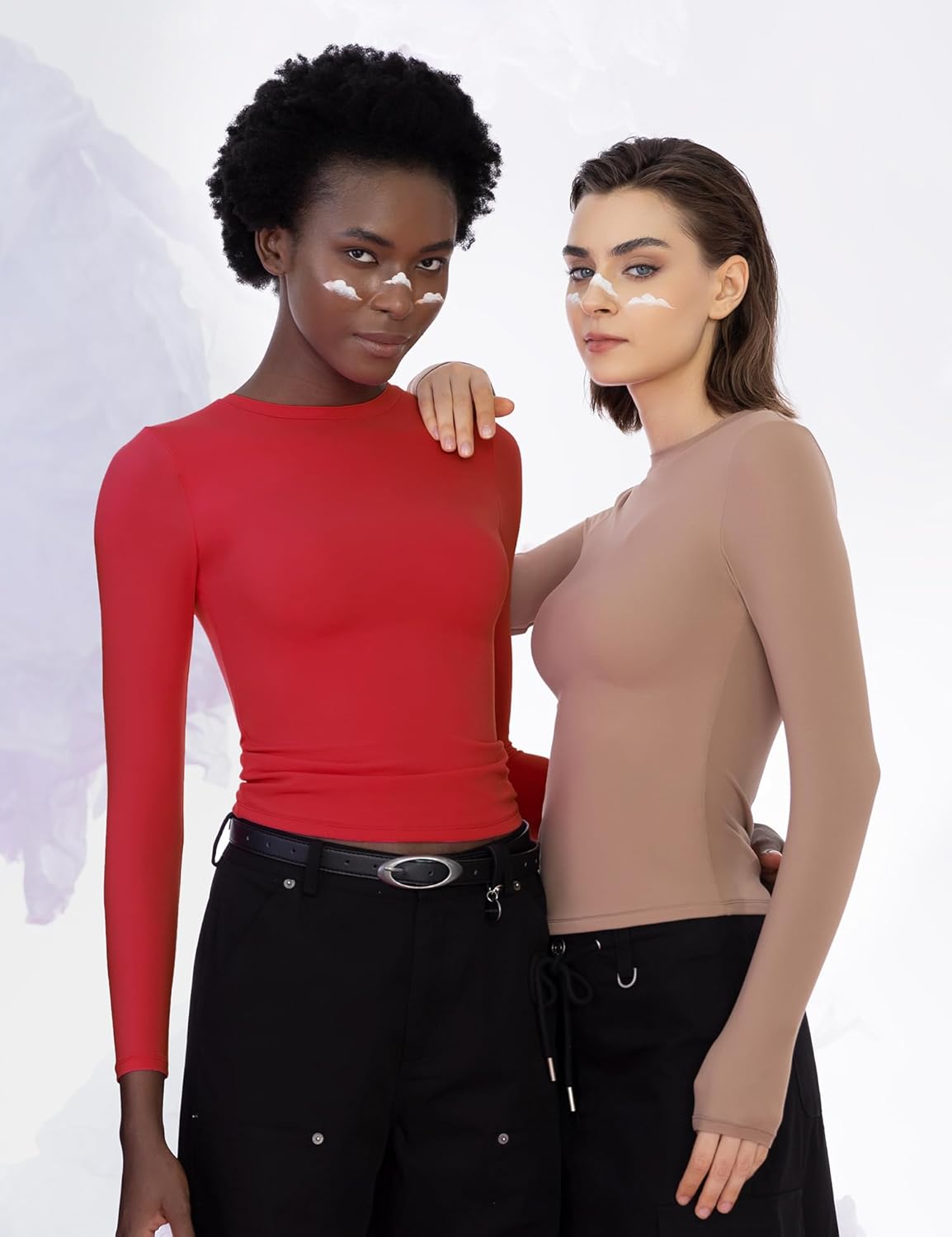 PUMIEY Women's Long Sleeve T Shirts Crew Neck Slim Fit Tops Sexy Basic Tee Smoke Cloud Pro Collection - Image 6