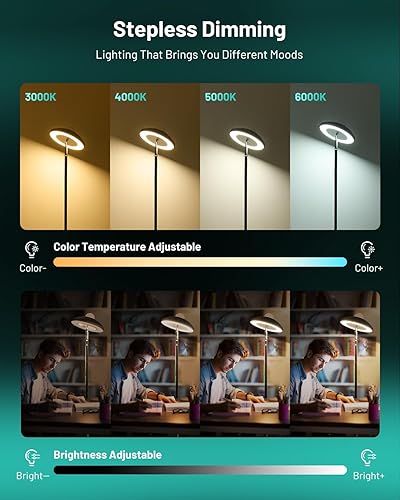 Miniatura 5 de Lámpara de pie LED con proyector de estrellas RGB y control remoto, color ajustable de 3000 a 6000 K, regulable de 69 pulgadas de alto, lámpara de