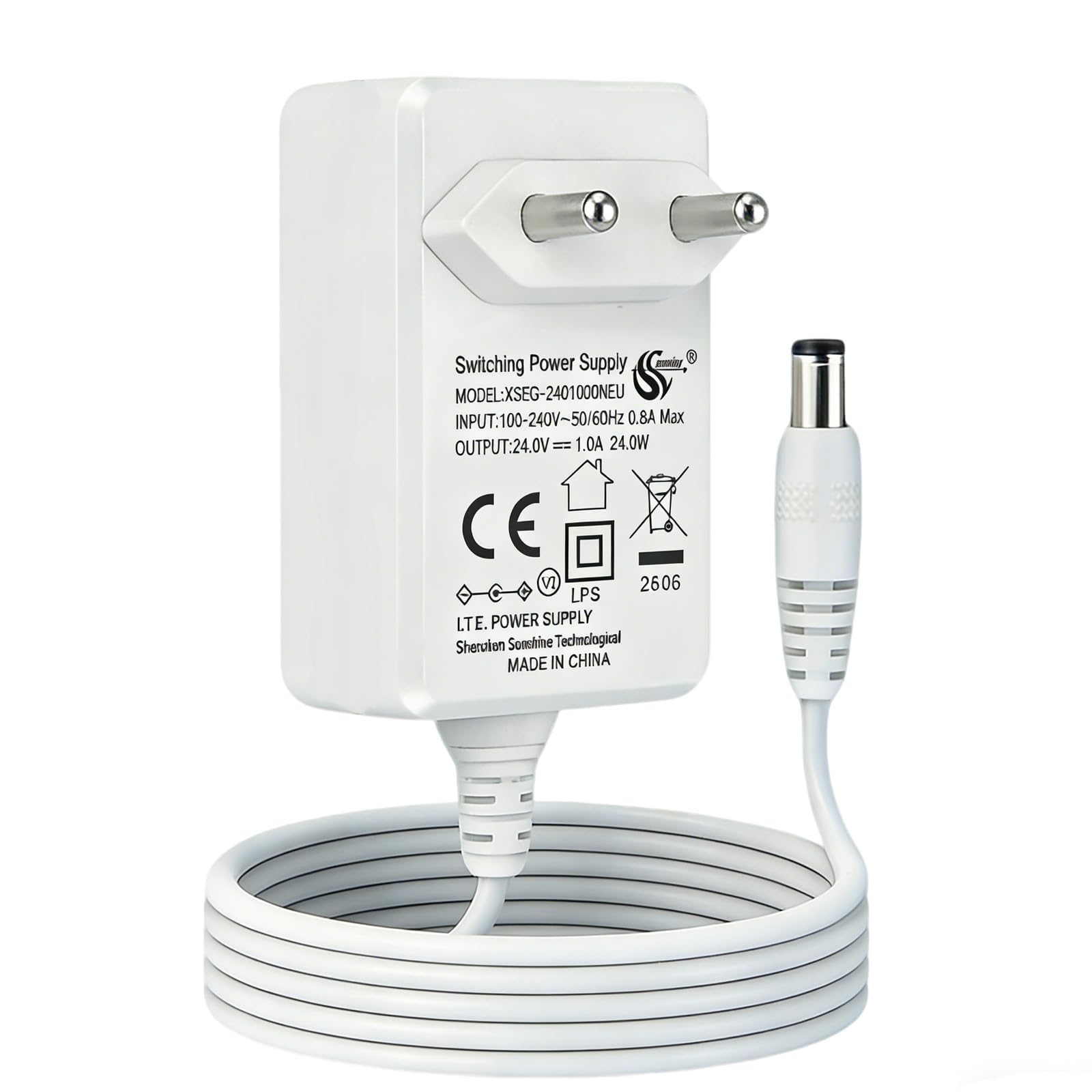 24V 1A Fuente de Alimentación Universal para Tiras LED, Adaptador 24W de Transformación AC 200-240V a DC 24V con Cable 1,5m, Enchufe EU, Conector DC 5,5 x 2,1mm, Cargador 24v
