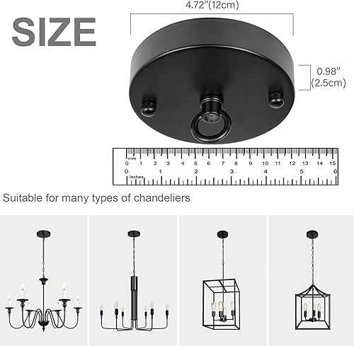 Miniatura 4 de Toldo de luz de techo industrial negro de 4.7 pulgadas, cubierta de placa de luz colgante, kit de toldo redondo de metal de hierro para lámpara