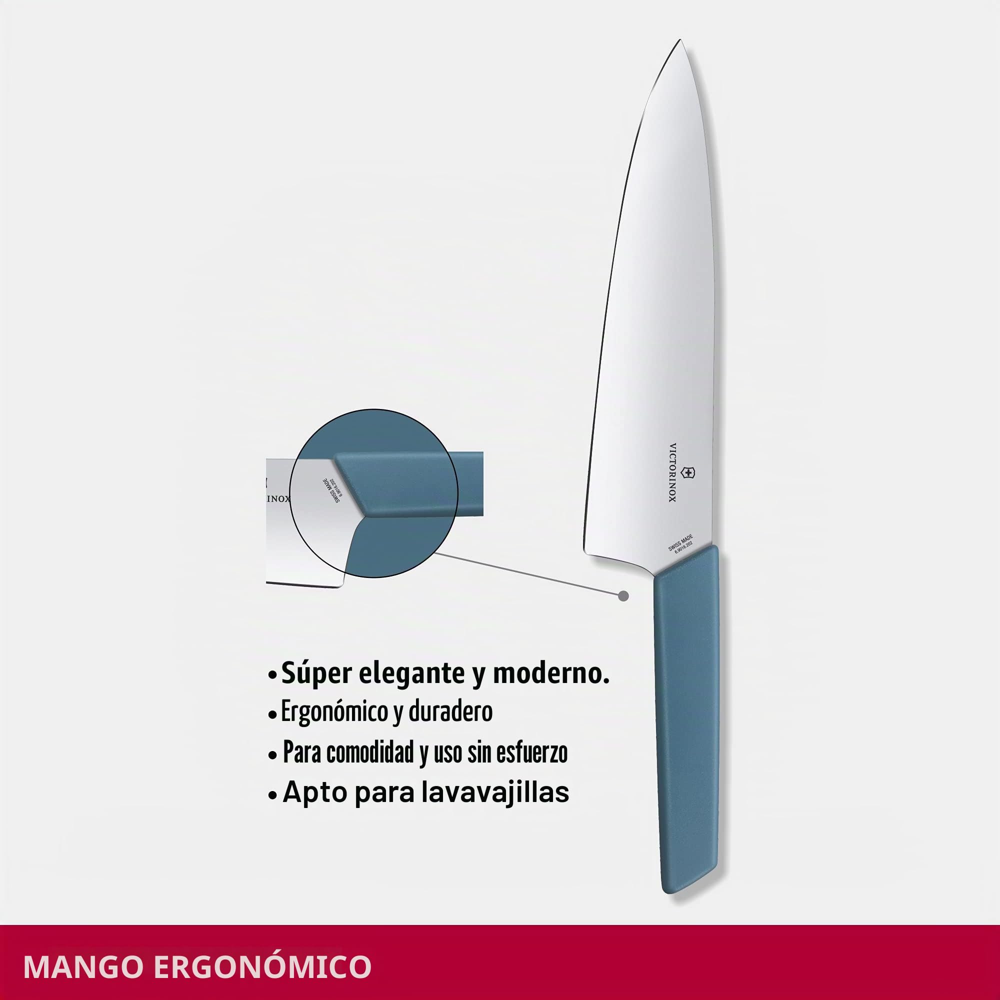 Victorinox Swiss Modern Cuchillo de trinchar, filo recto, hoja extra ancha, acero, color azul