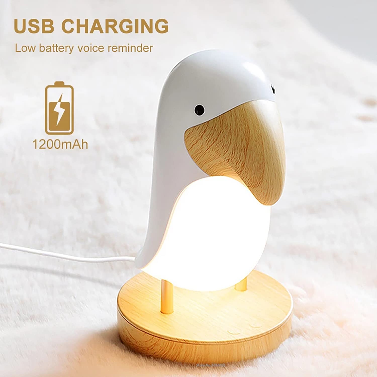 LED Nachtlicht Kinder Dekoratives Vogel Schreibtischlampe Dimmbar Tischlampe Wiederaufladbare Nachttischlampe Augenschutz Leselampe für Schlafzimmer,Kinderzimmer (Weiß)