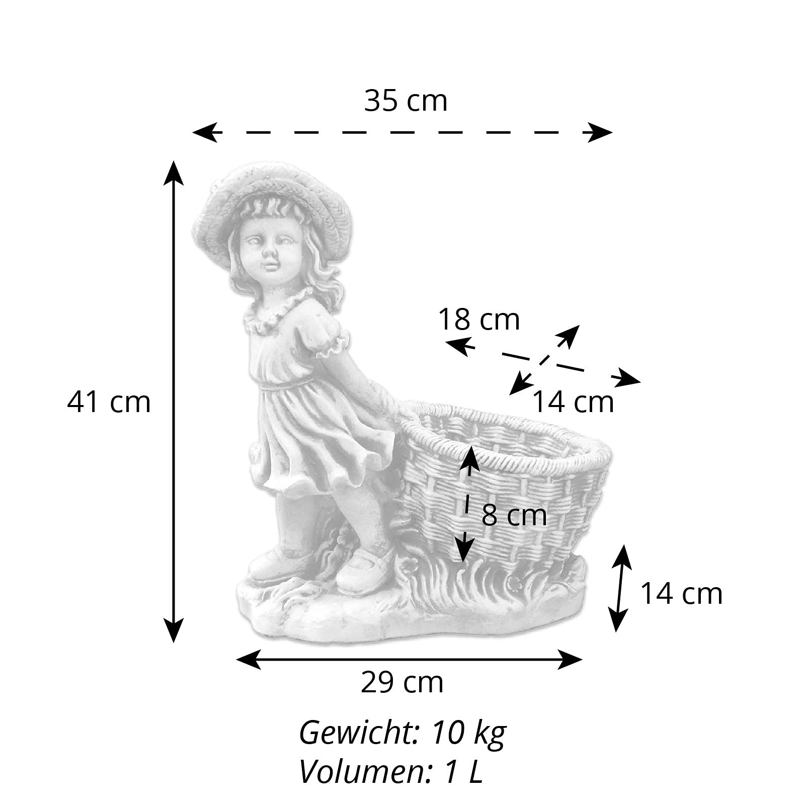 gartendekoparadies.de Jardinière en forme de petite fille, avec pot de fleurs, en pierre massive, résistant au froid