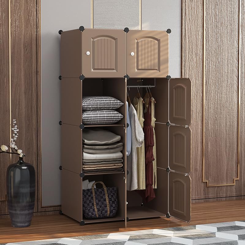Image of Sunderlook Plastic Wardrobe for Kids Clothes - Professional Collapsible Wardrobe, Easy to Use Foldable Almirah, Plastic Cupboard for Kids for Home (Coffee-Z5, 8 Door)
