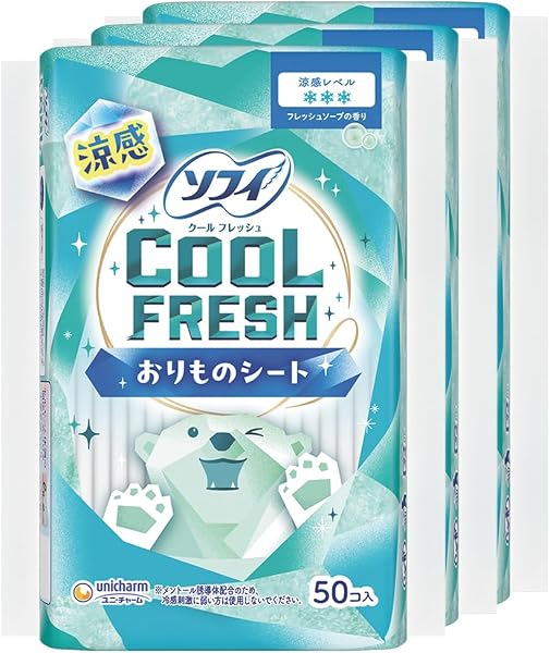 ソフィ COOL FRESH 涼感おりものシート フレッシュソープの香り 14cm 50枚×3個(パンティライナー おりものシート) - 1