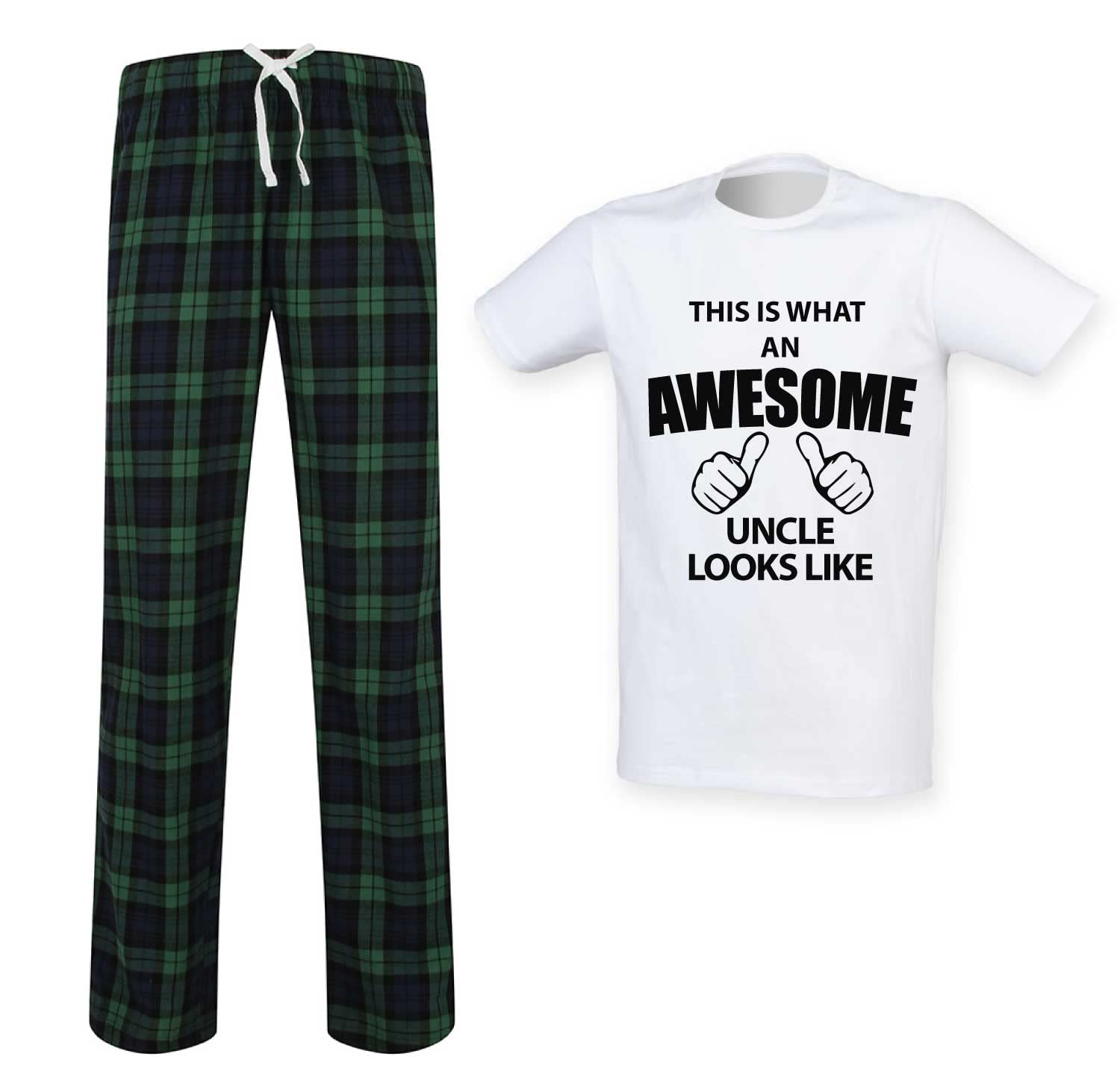 60 Second Makeover Limited This Is What An Awesome Uncle Looks Like Tartan Trousers Mens Pyjamas Set Fathers Day Birthday Pyjamas For Men Gifts For Uncle PJs Green Medium