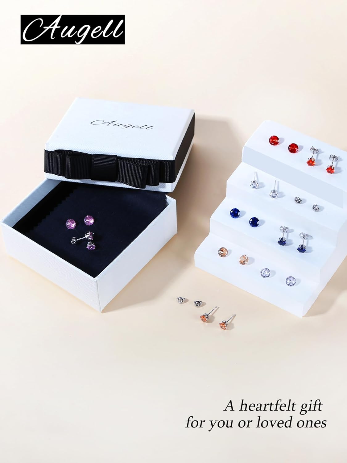 Women's Earrings Set 5 Pairs Cubic Zirconia Studs Multi-Color Birthstone Collection Hypoallergenic Earring Fancy Jewelry Gift for Her - Image 5
