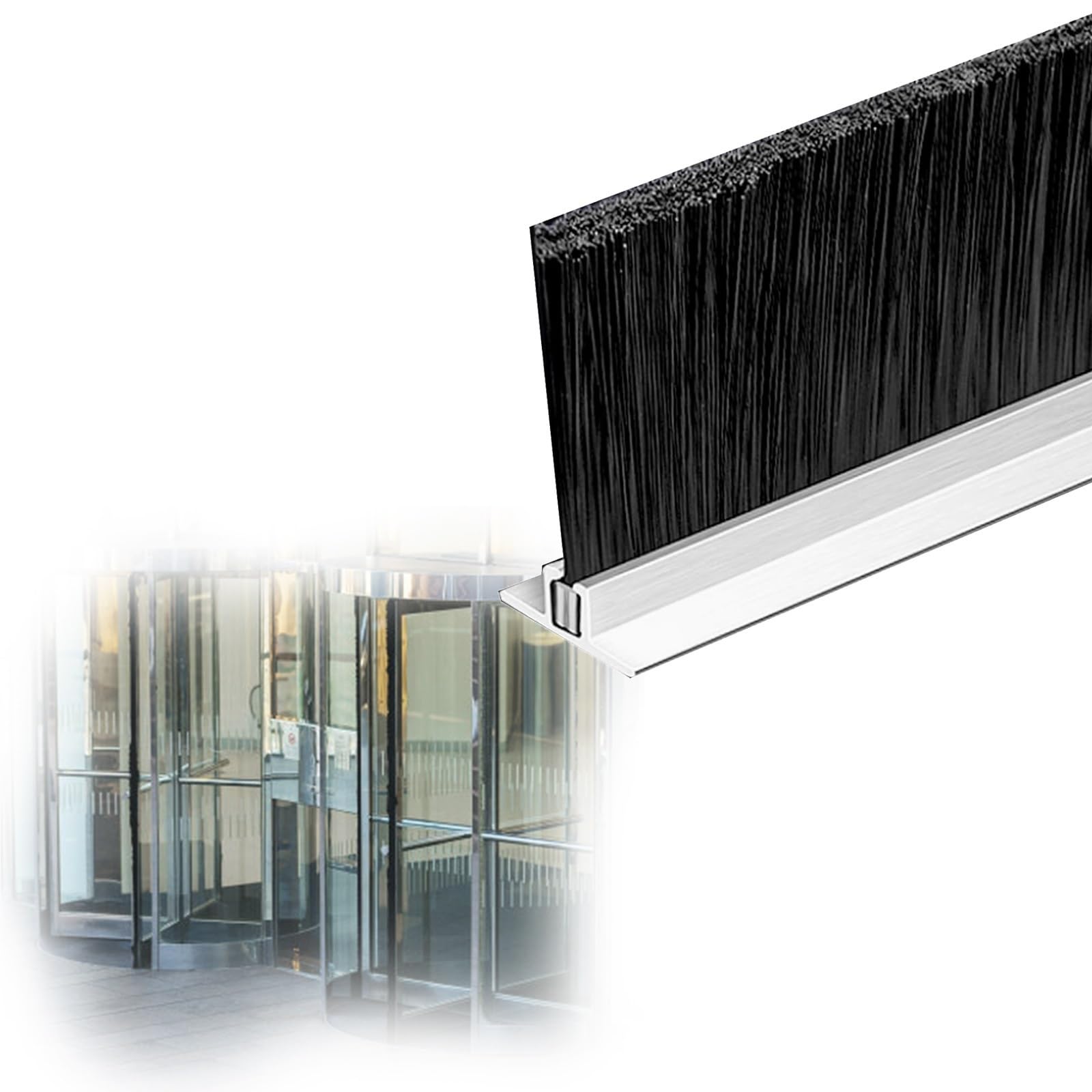 Burlete inferior de aluminio con cepillo de 6 cm para puertas industriales