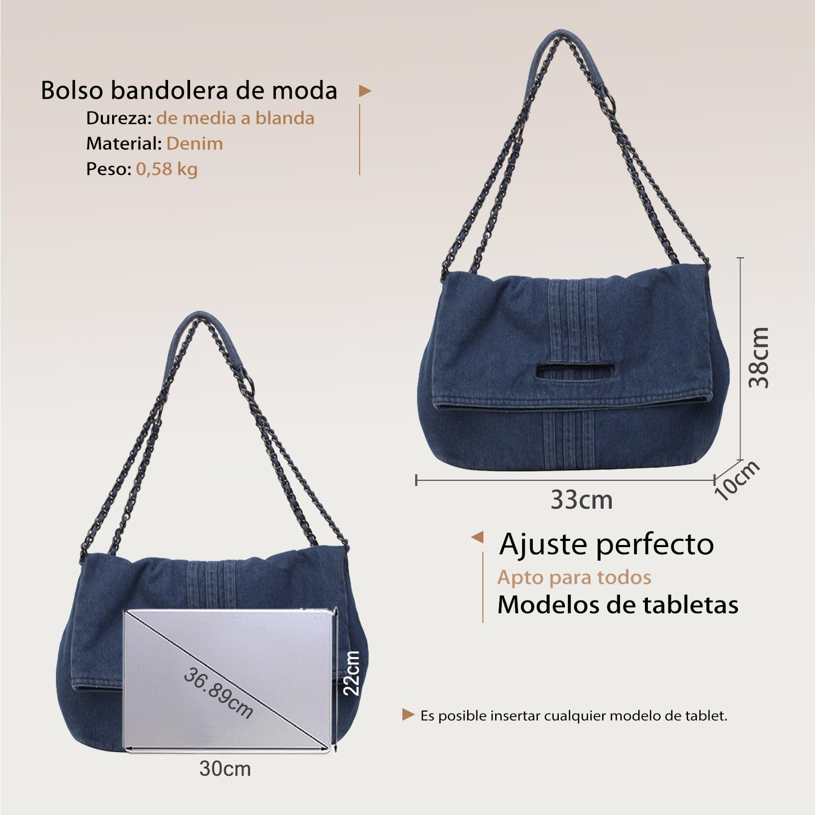 Bolso de Mano de Tejano Jean Bolsos Vaqueros para Mujer Bolso de Hombro Bandolera de Mezclilla Gran Capacidad Bolsa Shopper Retro Tote para Compras Citas Viajes Trabajo Azul Oscuro