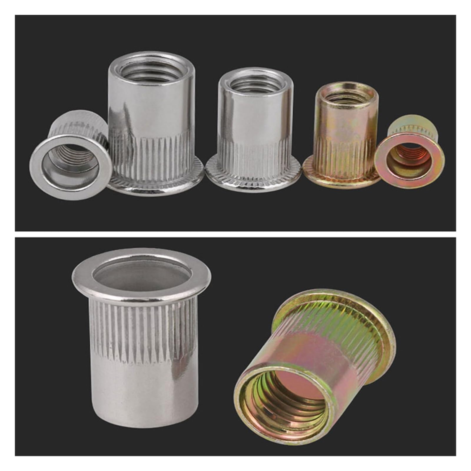 Dadi a rivetto 30-200 pz M3-M12 304 Acciaio Inossidabile Al Carbonio Alluminio Testa Svasata Piatta Rivetto Dado Inserto Nutsert Cap(Aluminum,M5 200Pcs)