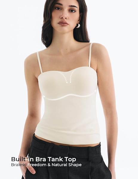 Lehoba Built in Bra Tank Tops for Women, Double Lined Padded Cami Scoop Neck Spaghetti Straps Basic Summer Top 2026 - 3