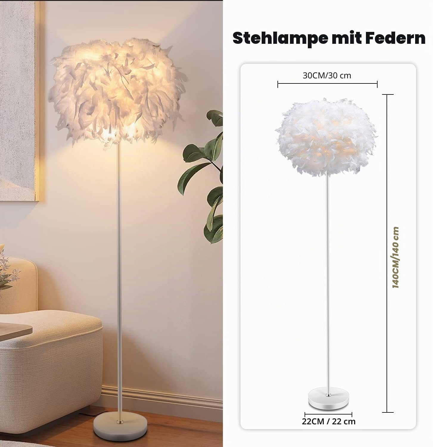Elegante und modische Feder Stehlampes,Weiße Moderne Feder Stehlampe für Schlafzimmer, Wohnzimmer,Arbeitszimmer