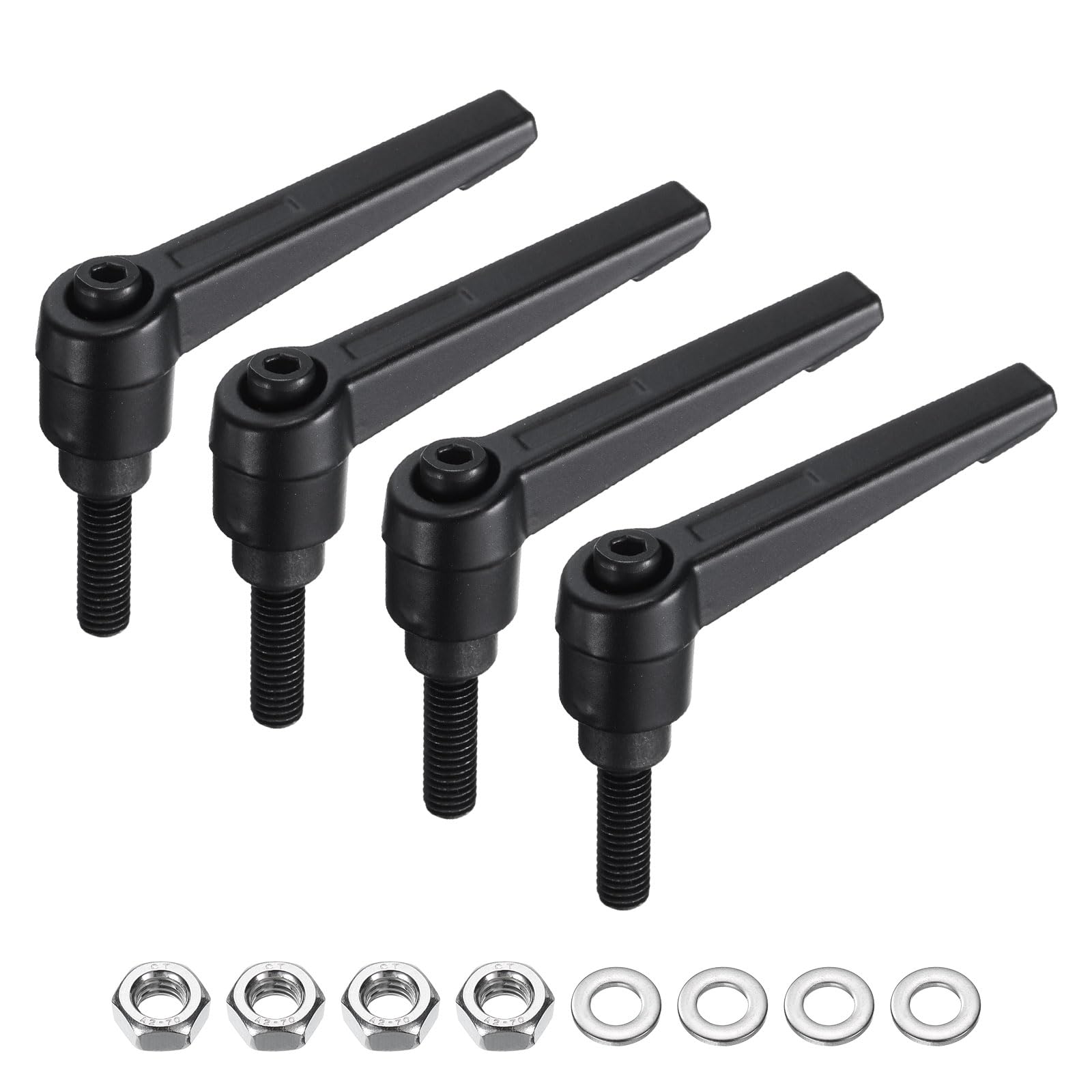 uxcell 4pcs Lever Adjustable Handles M6 x 20mm Metric Male Thread with Nuts Washers, Level Clamping Handle Set Hand Stud Knobs Rotating Screw Handles Bolts with Locking Lever, Black