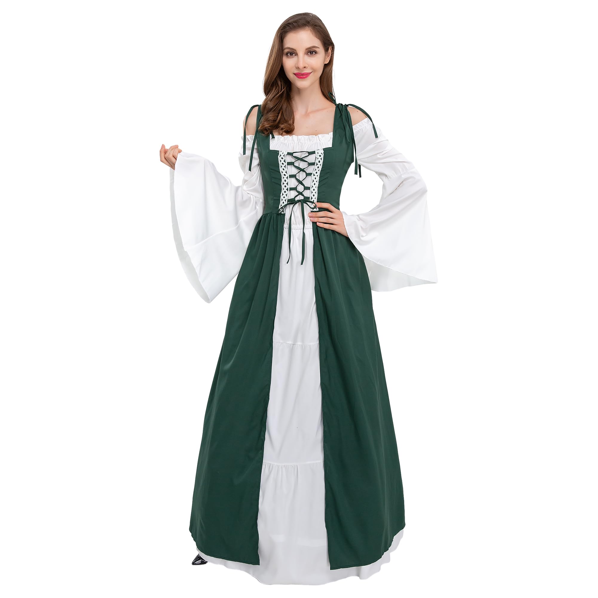 Gammify Vestido medieval para mujer, vestido de disfraz renacentista, vestido de reina victoriana, vestido de princesa, vestido de trompeta, manga gótica, vestido maxi