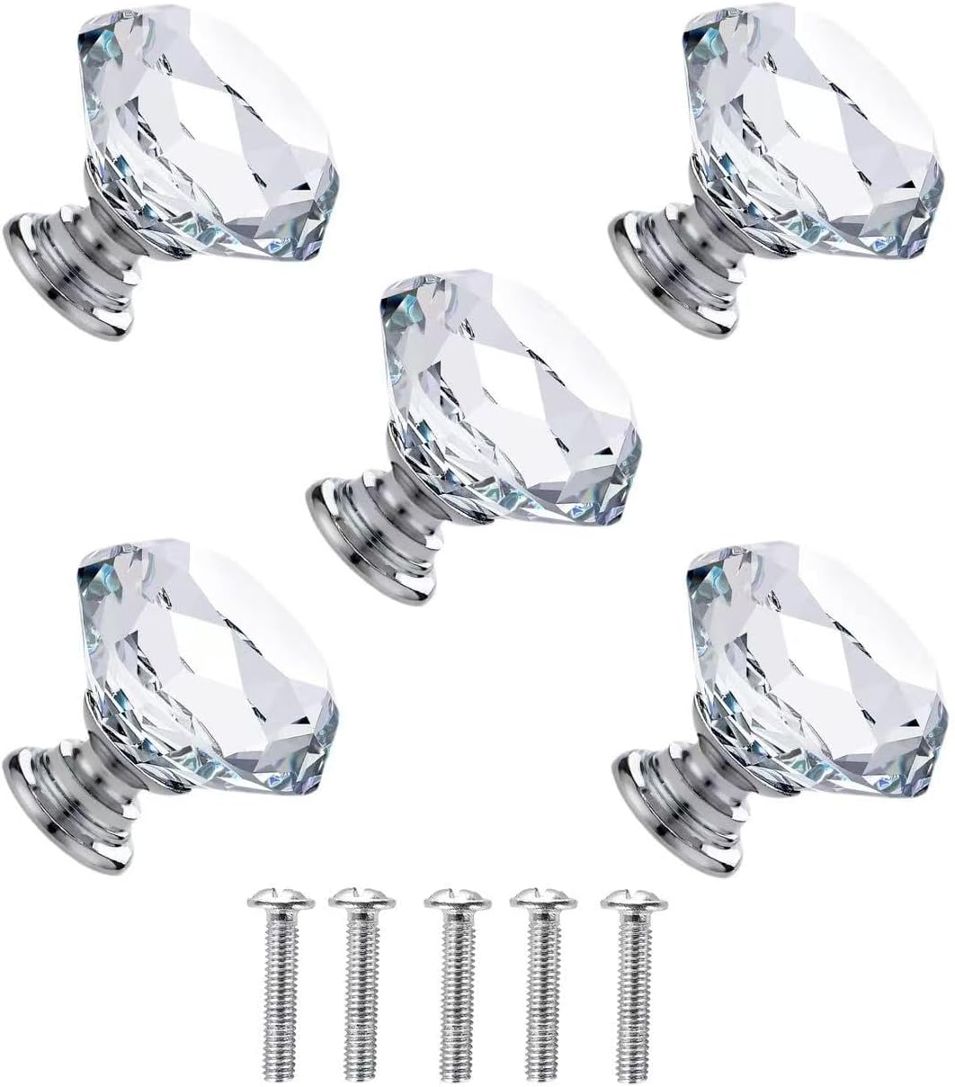 Clear Crystal Drawer Knobs, Diamond-Shaped Acrylic Cabinet Knobs Pulls for Kitchen Dresser Drawer and Cupboard 5 PCS