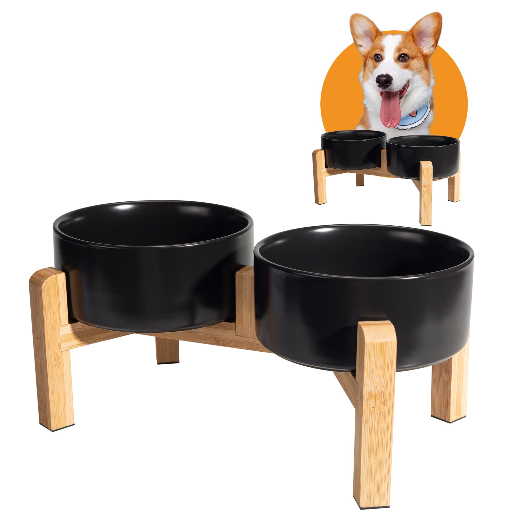 Hundenapf Set Erhöht Hunde Napfset - Doppel Napf Hund Keramik mit rutschfestem Ständer - Erhöhte Futterstation Hund 2er Set für Futter und Wasser - Ideal für kleine und mittelgroße Hunde - 2 x 850 ml