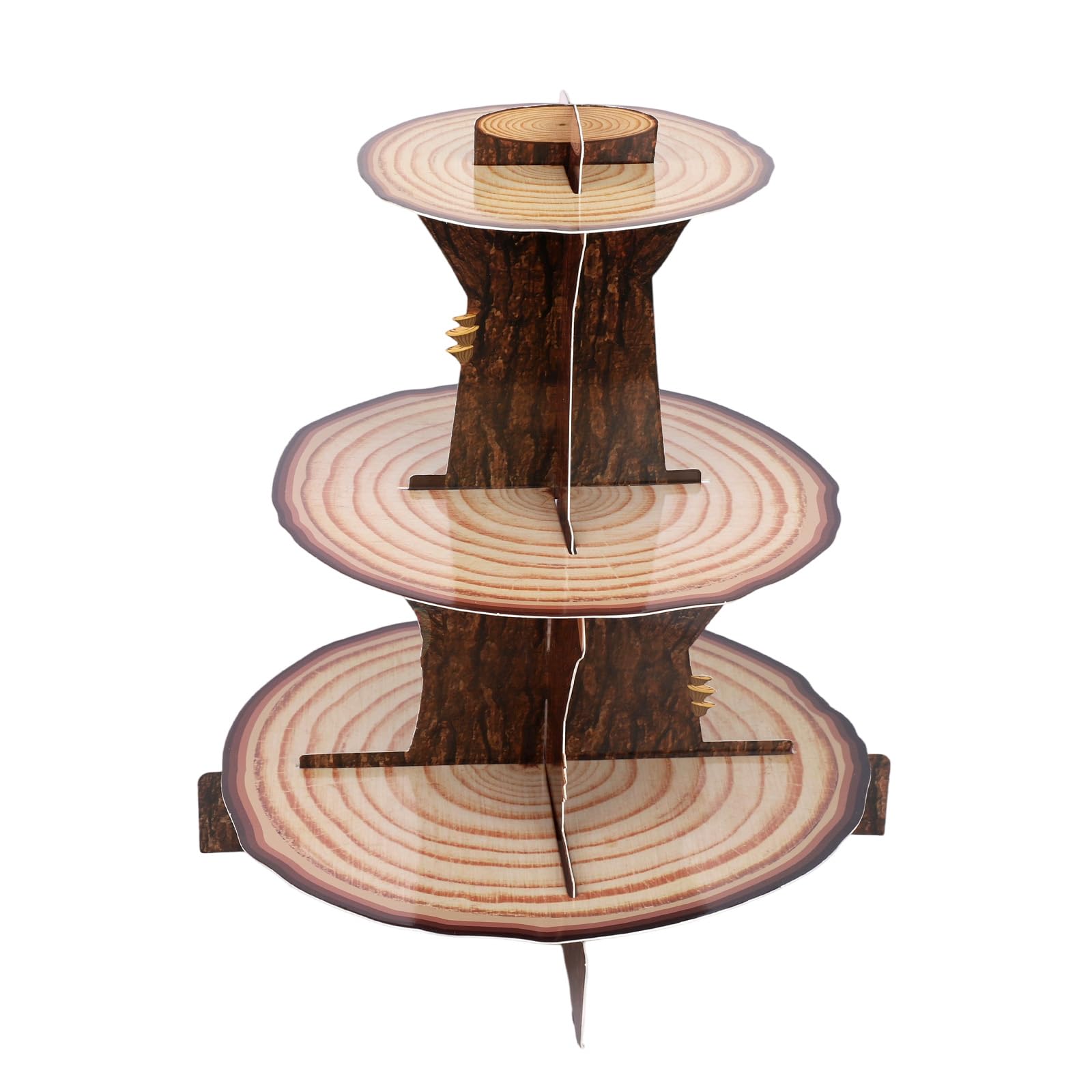 lasuroa Wooden Cupcake Stand, 3-Tier Rustic Wood Cardboard Afternoon Tea Cupcake Stand Forest Tree Cake Holder Tower for Woodland Baby Shower Decorations Safari Birthday Party Supplies