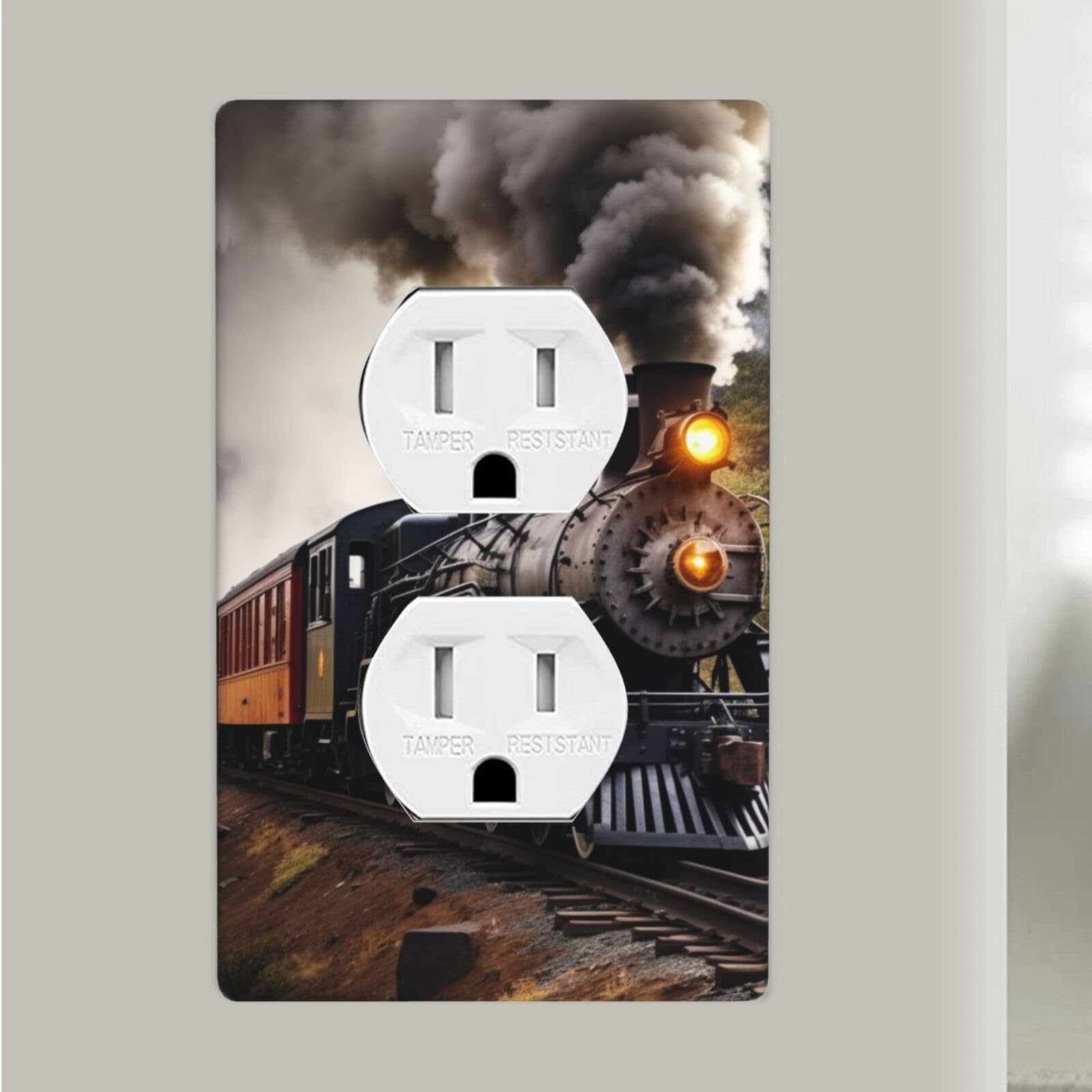 Steam Train Duplex Receptacle Outlet Covers, 1-Gang Standard Size Wall Plates Unbreakable Polycarbonate Electrical Switchplate Cover Faceplate for Bathroom Kitchen Decor