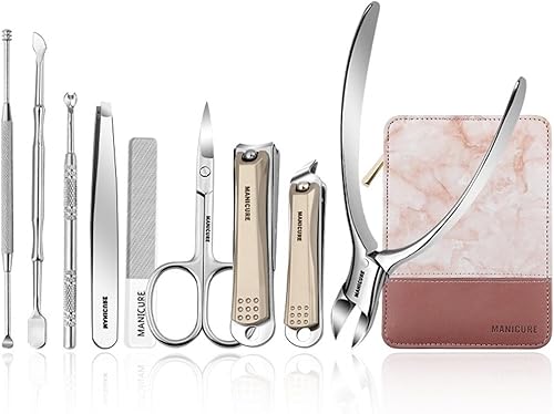 Juego de manicura Juego de cortaúñas Juego de manicura, kit profesional de aseo de pedicura, juego de 9 piezas de cuidado de uñas de acero