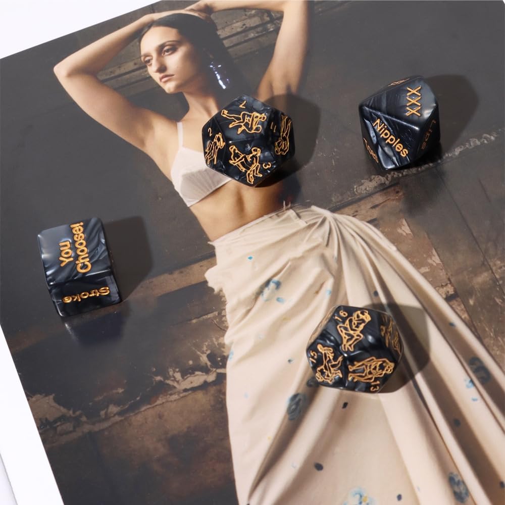 4 in 1 Glow-in-The-Dark Dice Set, Marbled Engraved Dice, Multiple Positions Available-B140 (Black), Small - Image 2