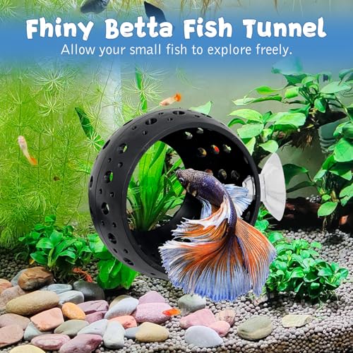 Image of Fhiny 2 PCS Betta Hide, Beta Fish Tank Decor, Suction Cup Shrimp Tunnel, Betta Resting Spot, Aquarium Hammock Hideout Cave for Guppy Resting(Black)