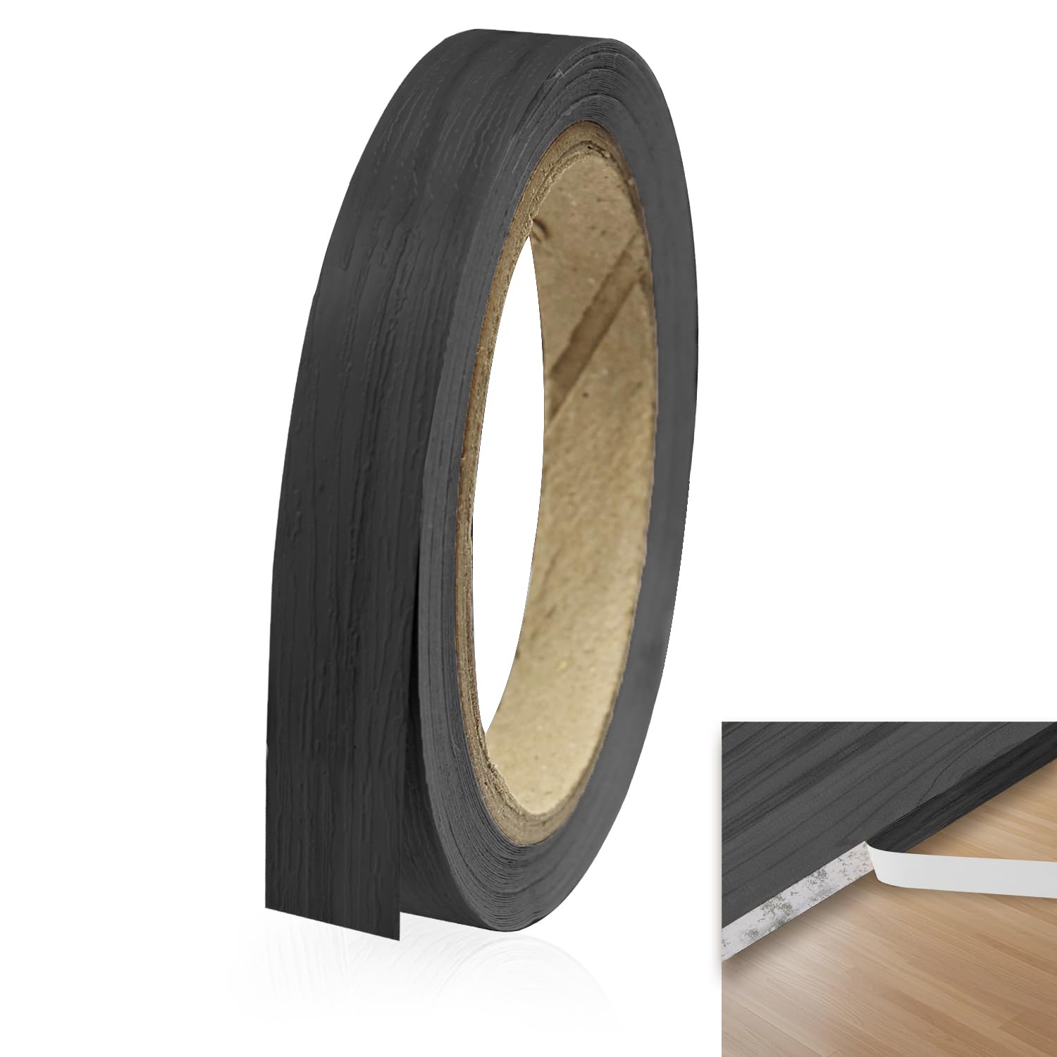 Self-Adhesive Wood Effect Tape 10m x 2cm (0.79in) PVC Worktop Edging Strip for Wood Trim, Kitchen Worktop Edging & Furniture Edge Repair, Smooth Surface Stick-On Strip (Black) — image 1