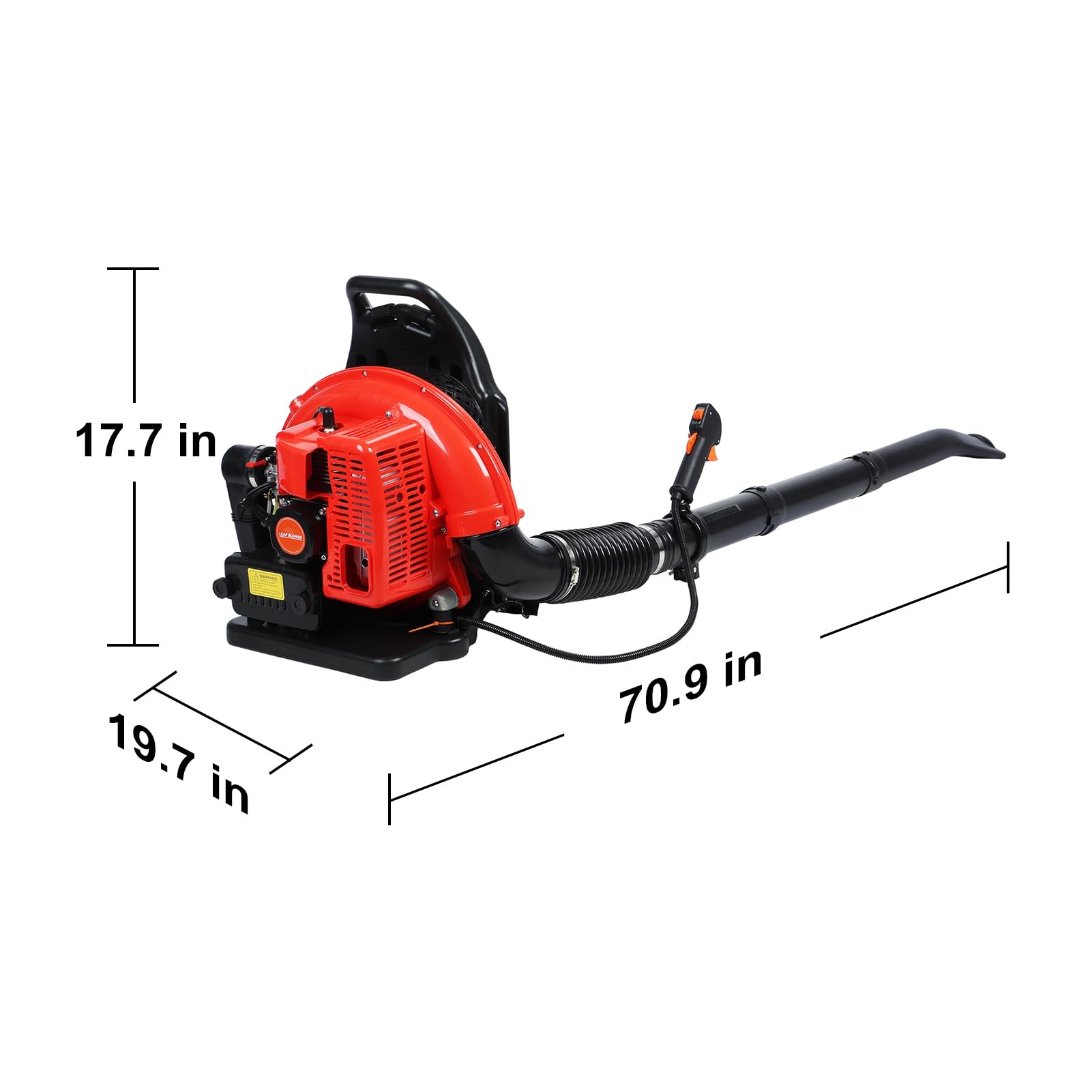 Soffiatore a gas per foglie, 63 CC, 665 CFM 3 HP, design ergonomico, cura professionale del prato, rimozione della neve, alimentato a gas, per paesaggisti e proprietari di case, rosso