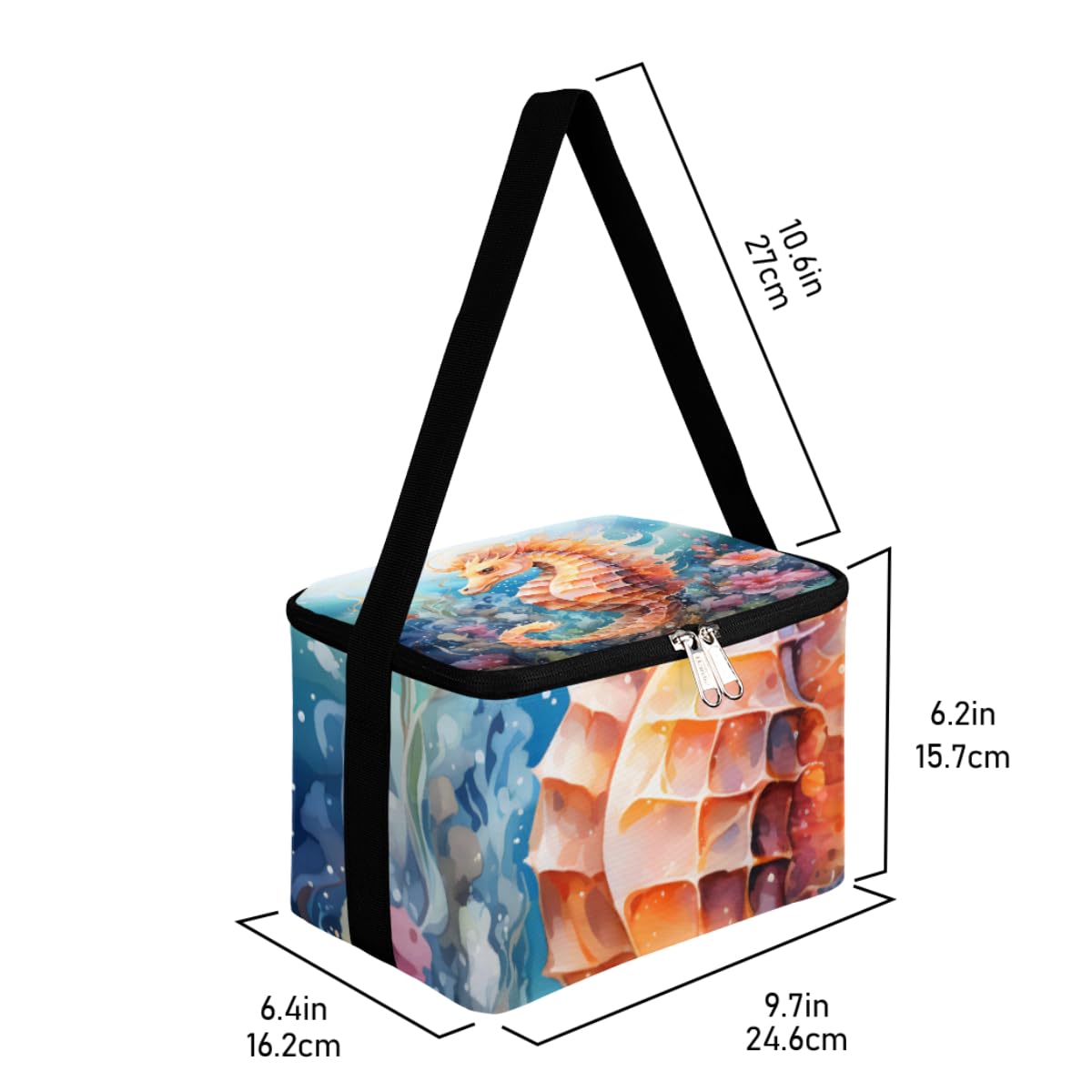 GzLeyigou Lunch Bags for Women Men 9 Cans,Ocean Seahorse Hot & Cold Food Delivery Bag Insulated Grocery Bag Insulated Lunch Box Seahorse Cooler Bag for Office Work Picnic Beach
