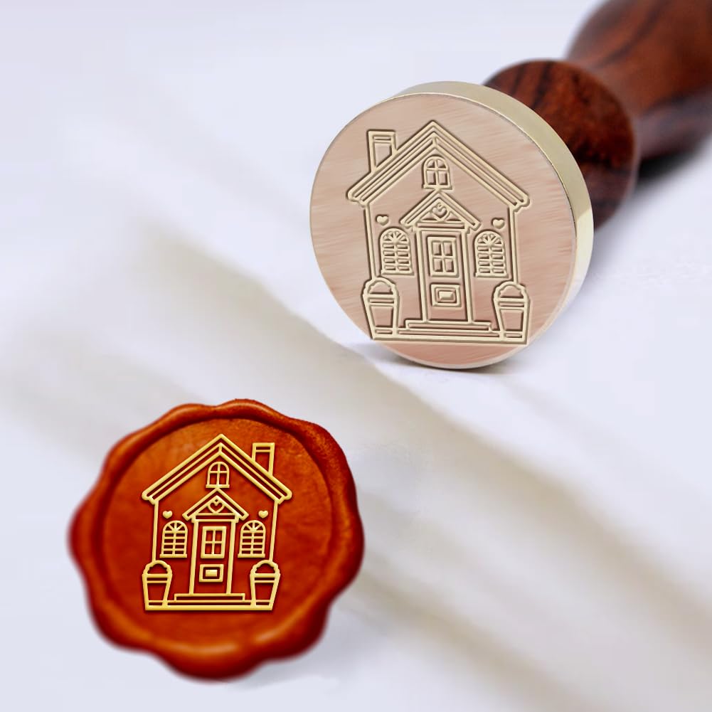 Hobbspring 1pc Vintage Wax Seal Stamps House Sealing Wax Stamps 25mm Removable Brass Head Stamp with Wooden Handle for Envelope Wedding Invitations Christmas Thanksgiving Gift Packing Back to School - Image 3