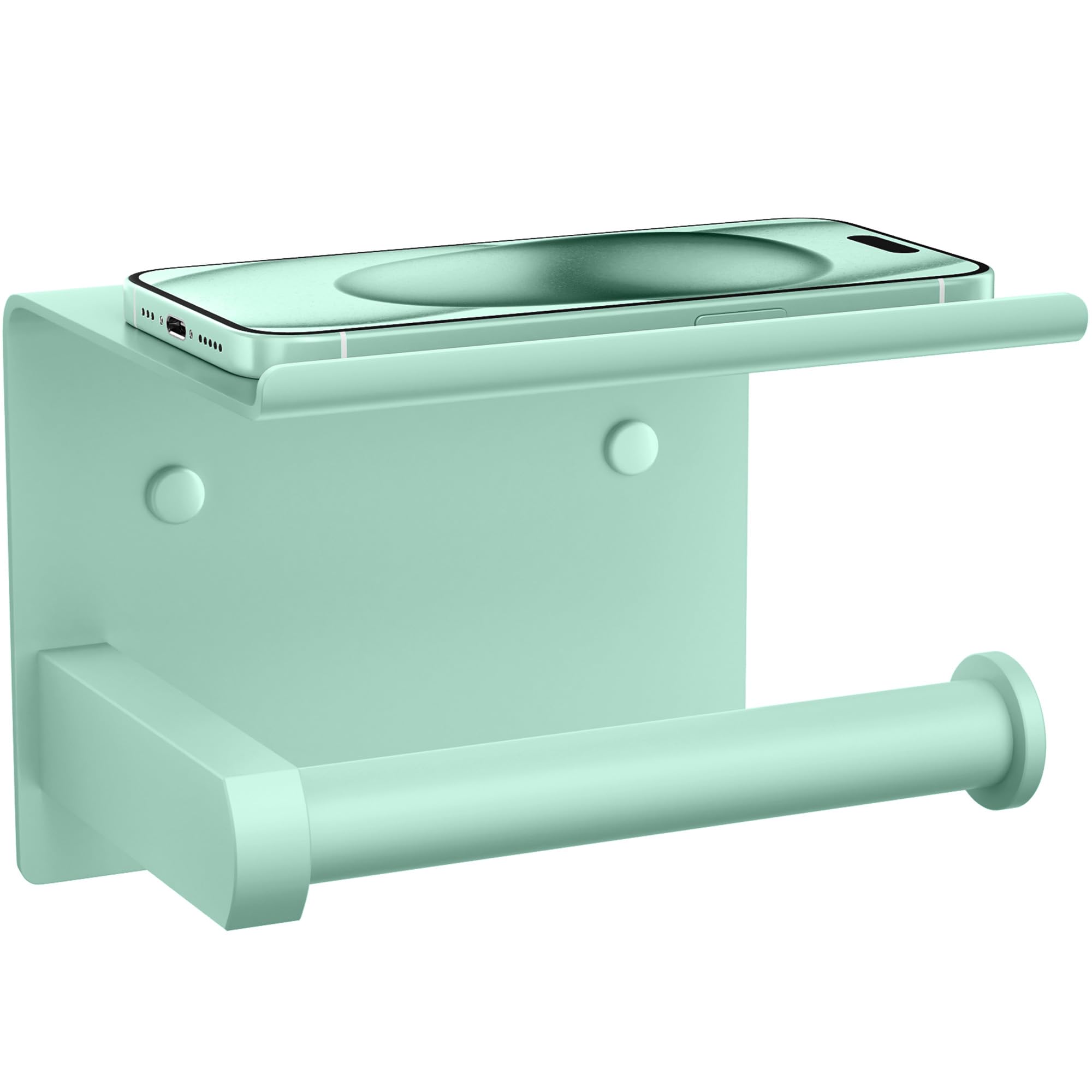 Tindbea Toilet Paper Holder with Phone Shelf, Adhesive or Screw Wall Mount Toilet Tissue Roll Holder, Rustproof & Multifunctional Stainless Steel Bathroom Storage Dispenser (Mint Green)