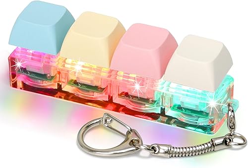 Keyboard Fidget Toys for Adults Keyboard Clicker with LED Light Keychain Fidget Sensory Fun Toys for Anxiety Decompression (Macaroon1, 4 in 1)