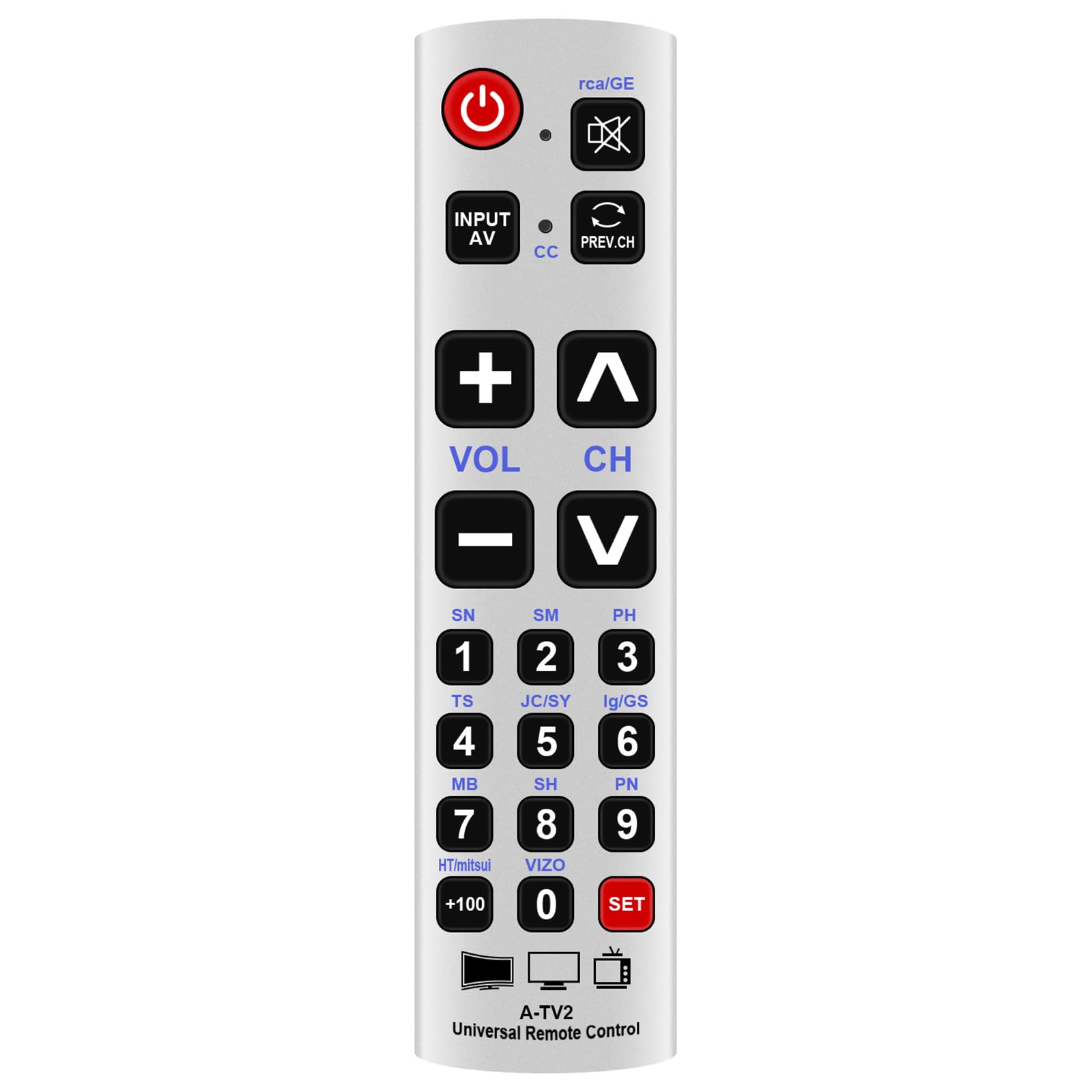 Télécommande universelle TV A-TV2 URC-1234ALB à grands boutons haute lisibilité - 5
