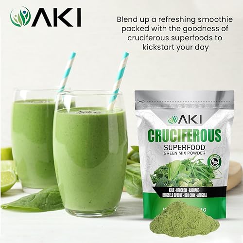 Miniatura 3 de AKI Cruciferous Superfood Green Mix Powder - Hecho de col rizada, brócoli, coles de Bruselas, repollo - Repleto de fitonutrientes y vitaminas