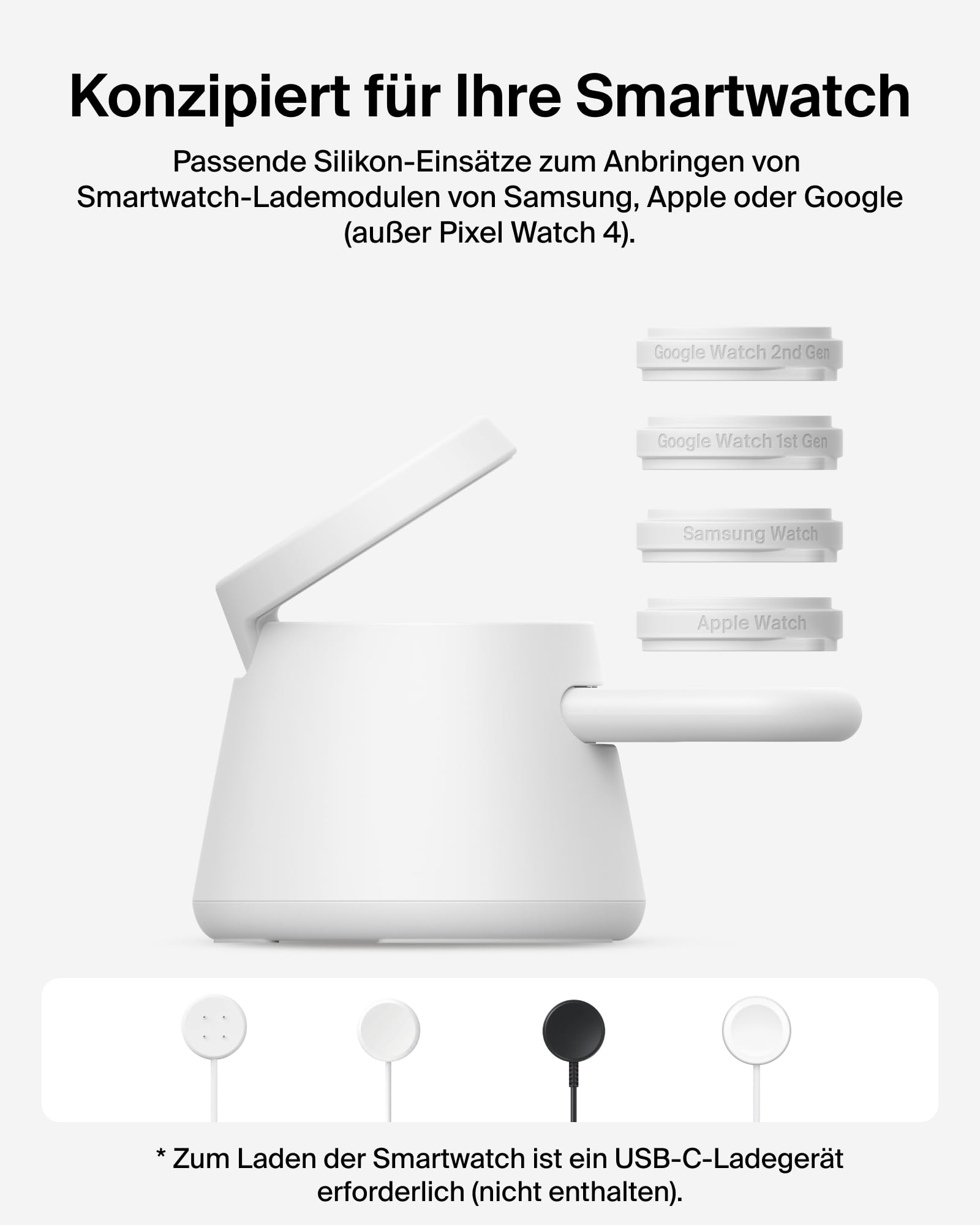 Belkin UltraCharge 3-in-1 Induktive Ladestation mit Qi2, 25W – Weiß | Qi2.2-zertifiziert, Kabelloses Ladegerät mit USB-C-Port, Wireless Charger für iPhone, Galaxy, Kopfhörer; mit 45W Netzteil
