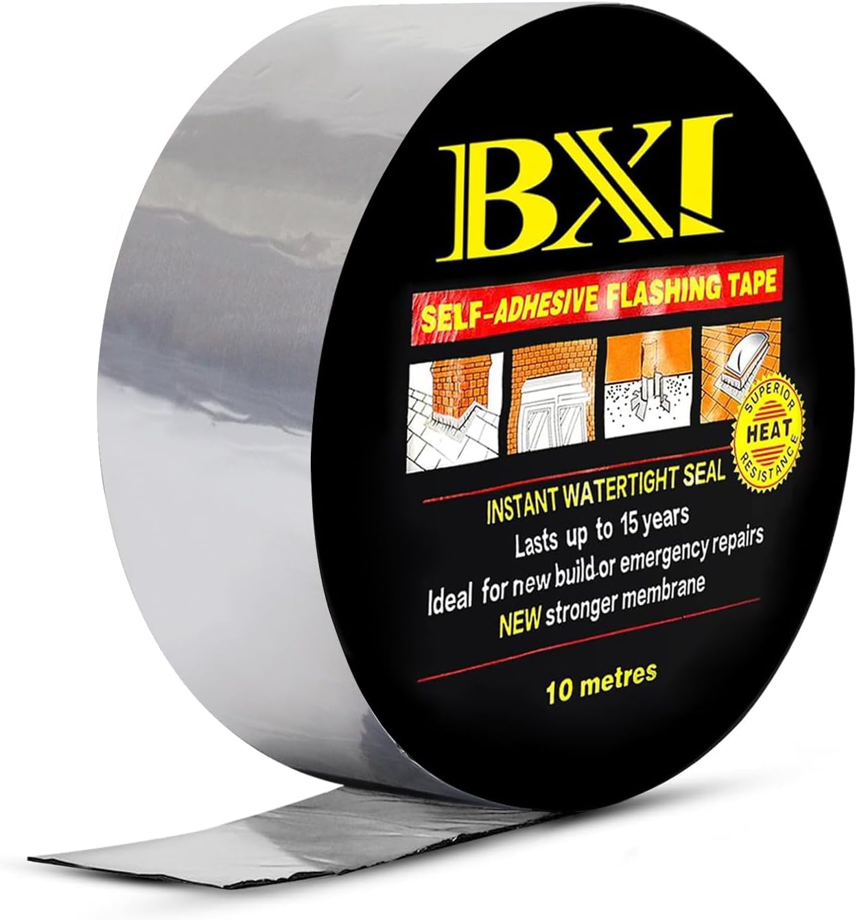 BXI (5.1cm X 9.8m) - Flashing Roll Tape Membrane - 5.1cm X 9.8m Waterproof Patch & Seal Tape - SBS Modified Bitumen Rubberized Asphalt - Self-Adhesive - Windows Roof Repair - Multiple Sizes