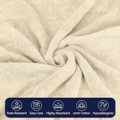 Image of Elegant Comfort Premium Cotton 8-Piece Towel Set, Includes 4 Washcloths, 2 Hand Towels and 2 Bath Towels, 100% Turkish Cotton - Highly Absorbent and Super Soft Towels for Bathroom, Ivory