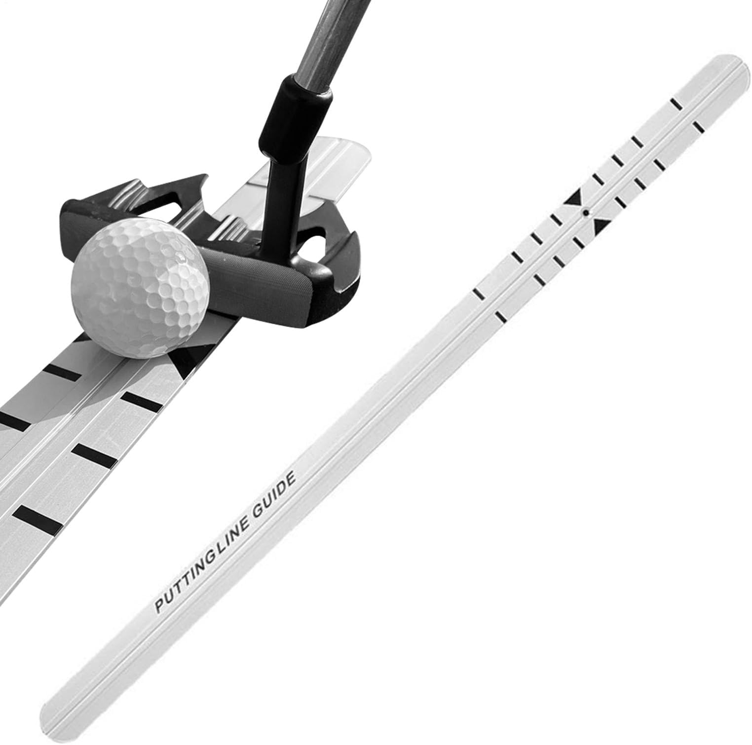 Golf Putt Aid, Golf Putt Trainer Aid to Fix Alignment Rail Green, Golfer Practice Accessories with Ruler to Improve Accuracy and Accuracy