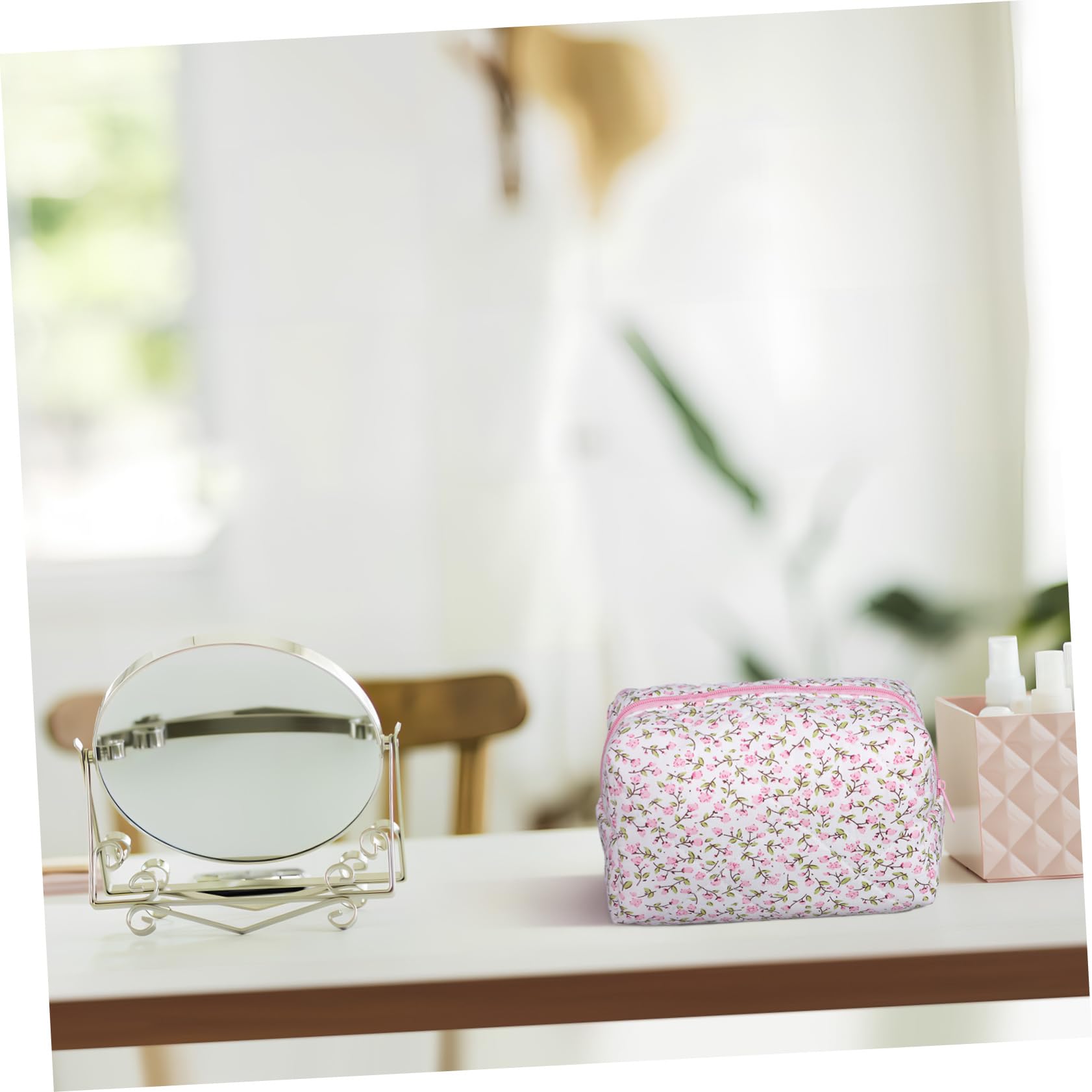 4piezas Bolsa De Maquillaje Floral para Organizador De Cosméticos Portátil para Mujeres Neceser De Maquillaje y Elegante