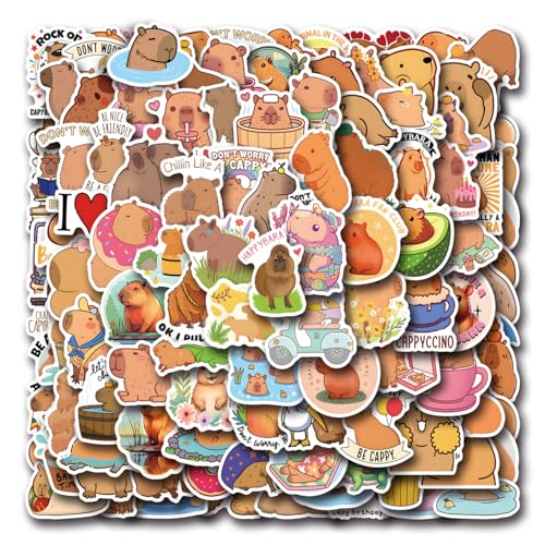 Kawaii Stickers 120 Pcs Cute Capybara Stickers Vinyl Waterproof Animal Decals for Adult for Water Bottle Laptop Luggage Snowboard Guitar Scrapbook Phone Animals Party