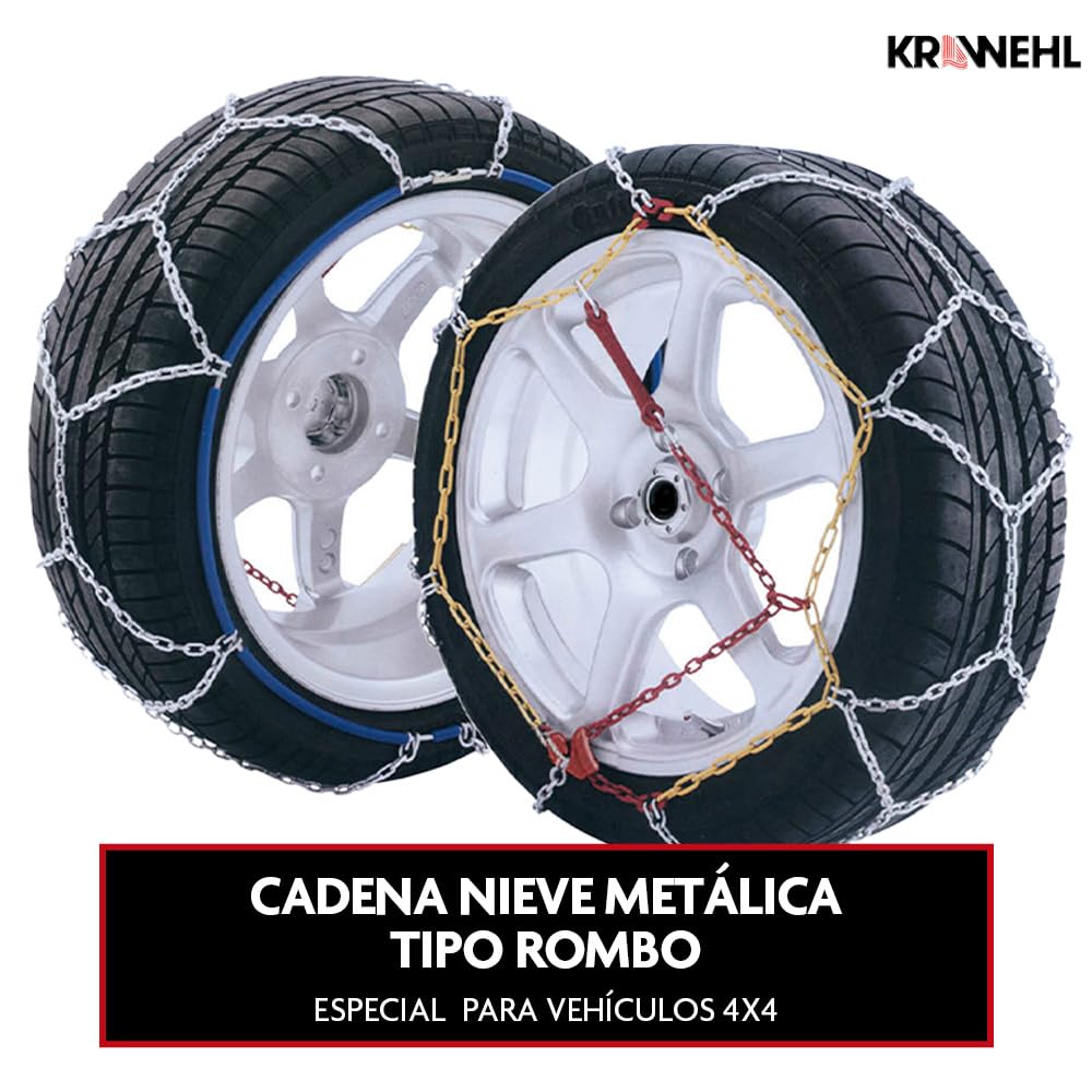 Chaînes à neige KRAWEHL Special Diamond Mesh pour 4x4. Assemblage rapide avec anneau flexible. Antidérapant, 2 unités. Taille 39.