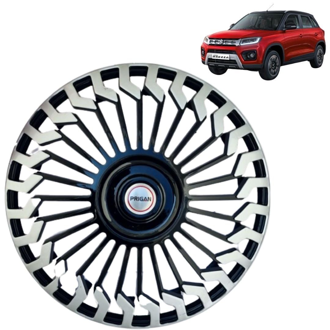 PRIGAN Wheel Cover for Hunter Silver Black Wheel Cover 16" for Maruti Brezza (Set of 4 Pcs) (Press Fitting) Model Name- Hunter Silver Black 16