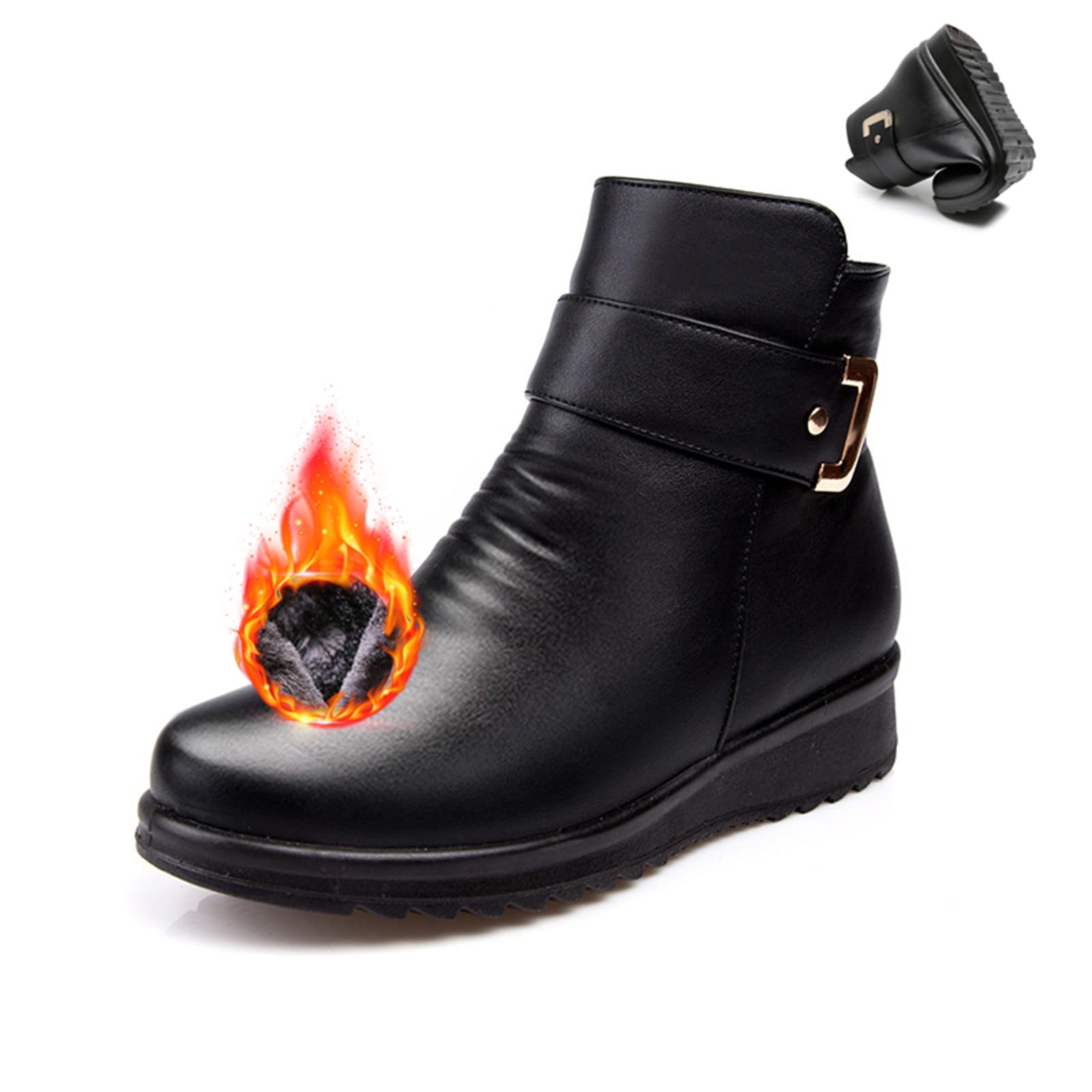 Bottes orthopédiques en cuir véritable avec boucle en métal pour femme - Chaudes et antidérapantes - En velours - Pour l'hiver