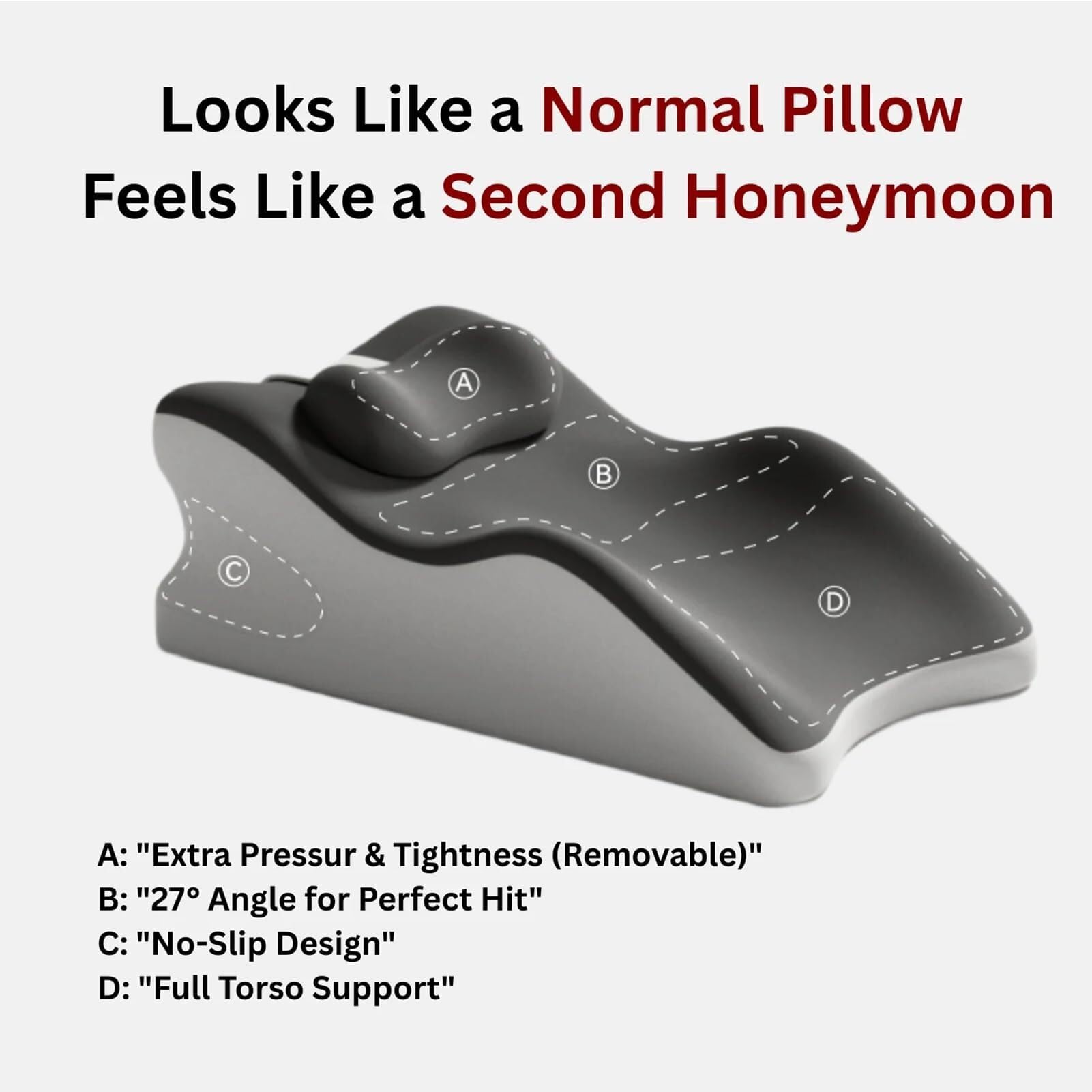 Cojín de Cadera para Pareja con ángulo de inclinación de 27 Grados, Almohada de Espuma viscoelástica para Pareja, Puede brindar Apoyo íntimo para el Pecho o Levantar Las Caderas.(Gray)