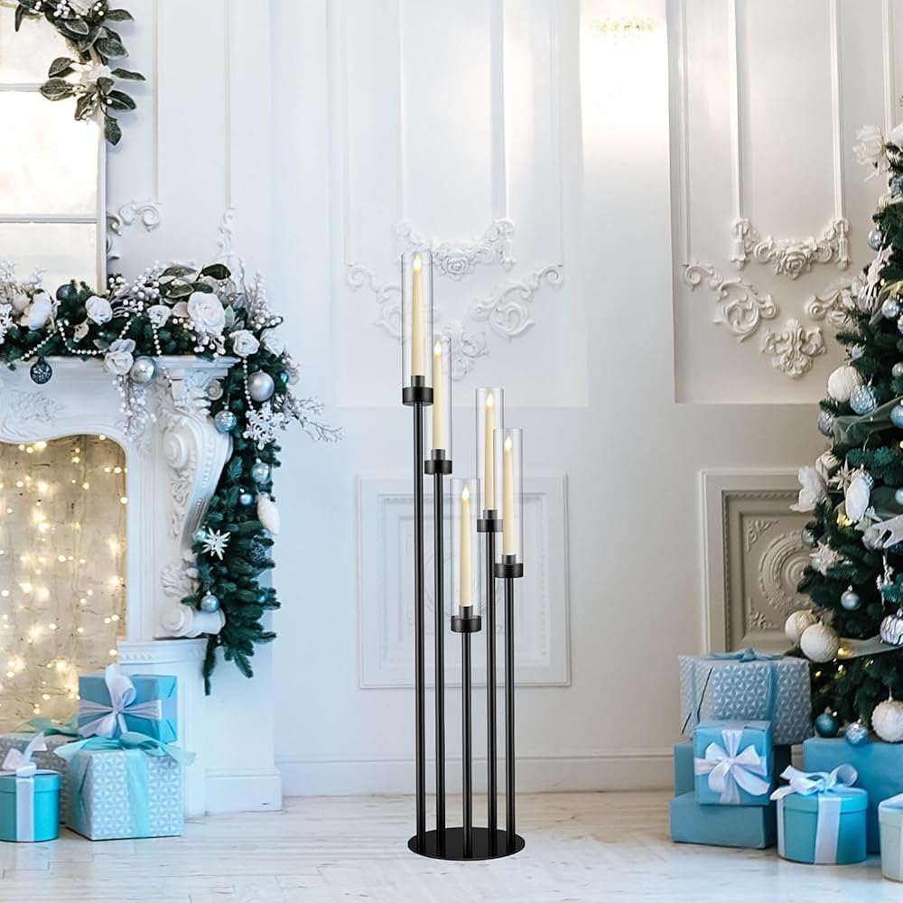 Set di candelabri da pavimento, 5 bracci, altezza 107 cm, in metallo, con paralume in acrilico, per matrimoni e decorazioni per la casa