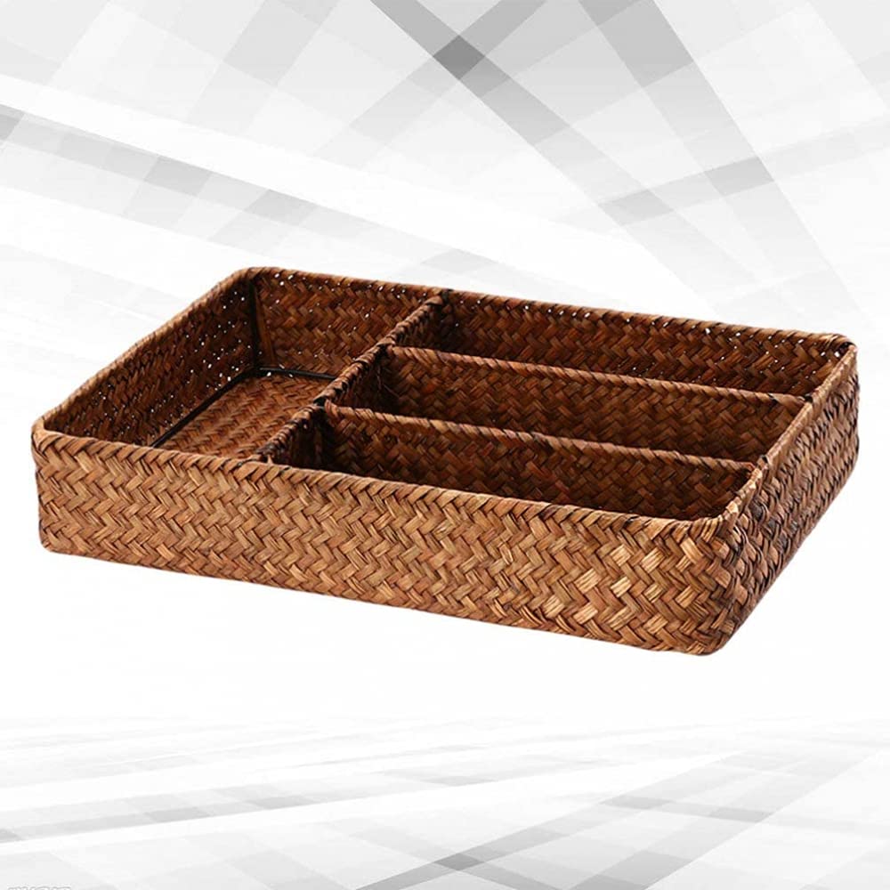 Organizador De Cajones para Utensilios De Cocina con Divisores Cesta De Mimbre para Cubiertos Cesta De Mimbre para Servir Cubiertos Bandeja Organizadora De Cubiertos