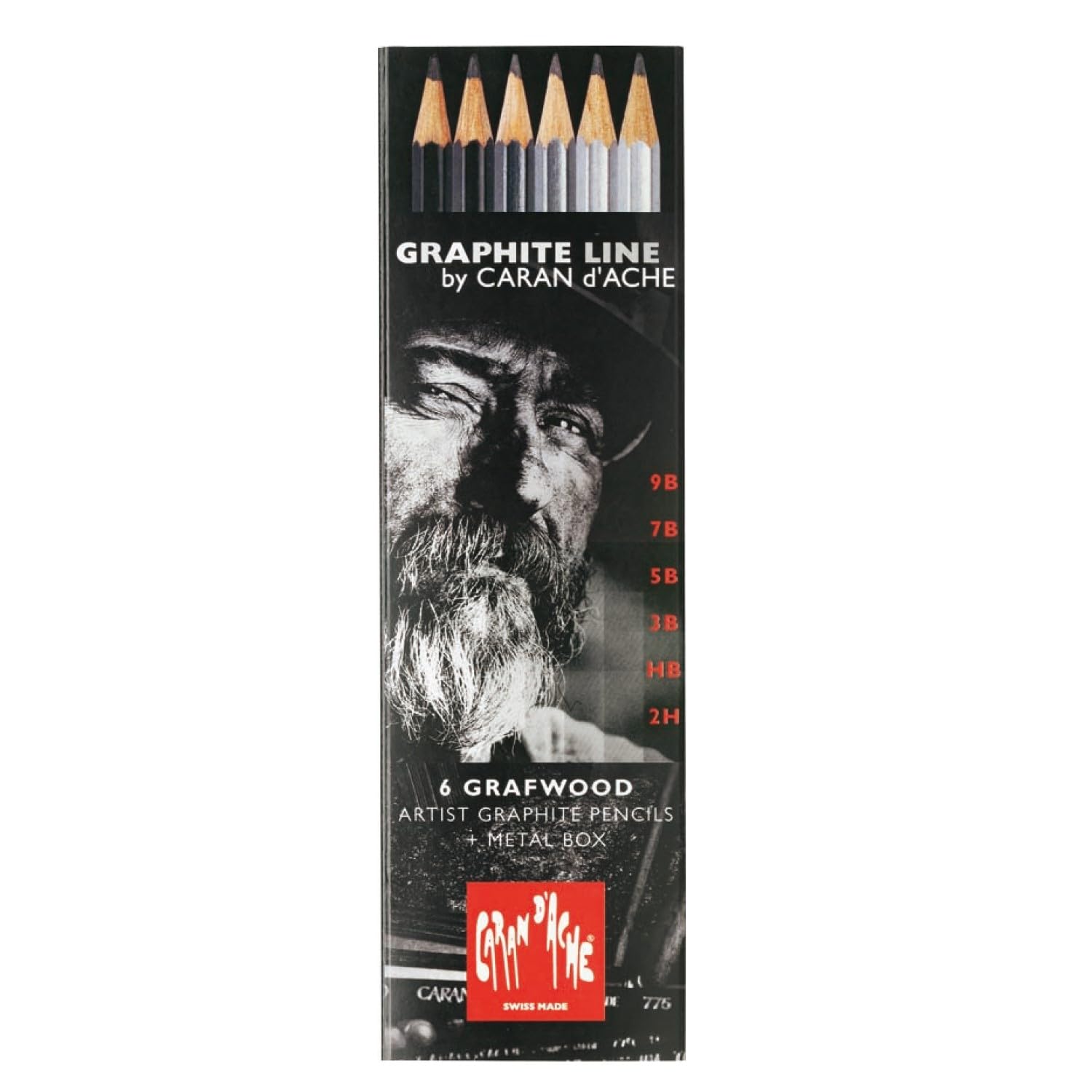 Caran d'Ache 0775.306 Artist Graphite Line Grafwood Crayons à papier 6 niveaux de dureté Gris
