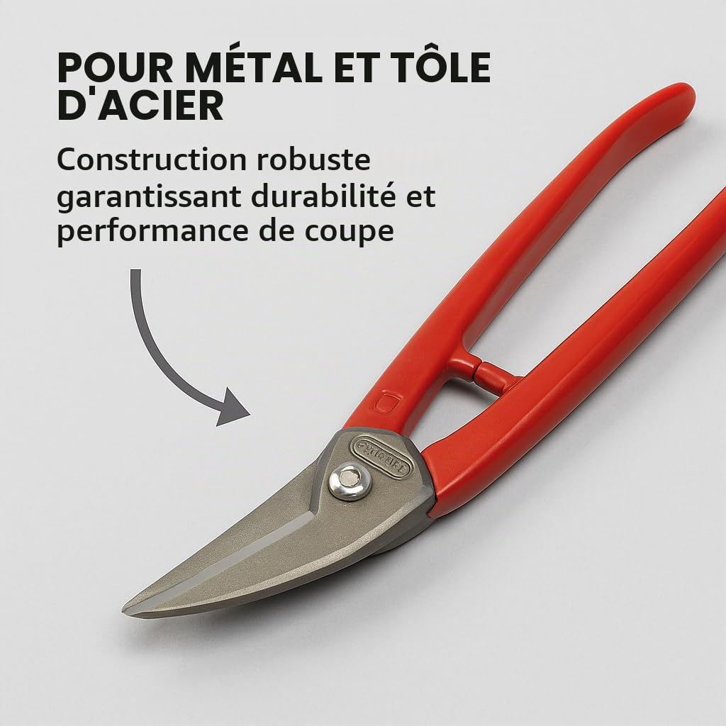 Cisaille métallique Stubai 250 mm pour chantier, atelier, construction, coupes droites et courbes Cisaille robuste en acier Outil de précision pour artisans