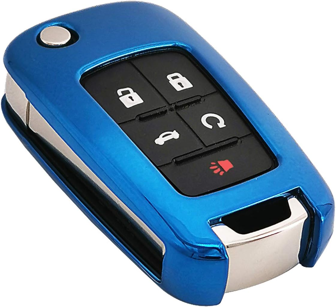 Blue Soft TPU Flip Key Fob Case Holder Jacket Protector for Chevy Equinox Camaro Cruze Malibu Sonic Volt Park Impala Buick Encore Allure Regal Verano Lacrosse