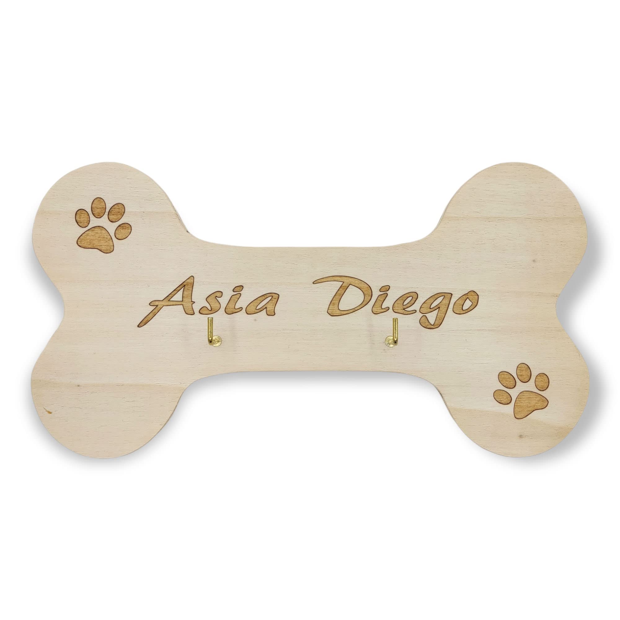 Porta guinzaglio per cani in legno Appendi pettorina o collare cane taglia piccola da parete Portaguinzaglio da muro a forma di osso con incisione laser (4-Osso Grande Personalizzato)