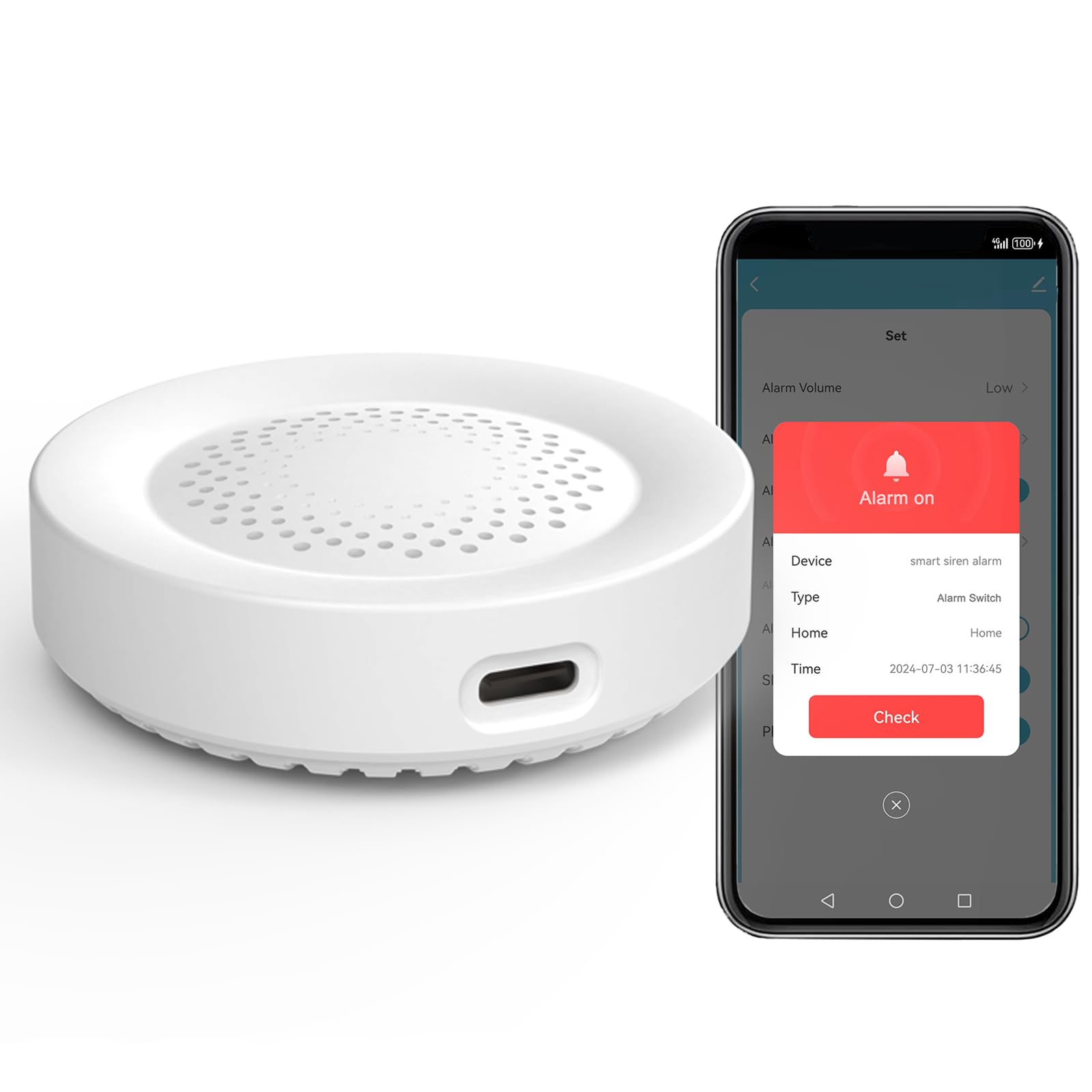 Alarma de Sirena Inteligente, 100 dB, Alarma inalámbrica para Puerta y Ventana, 32 Tipos de Sonido Disponibles.Debe funcionar con Dispositivos Inteligentes Tuya. No Puede funcionar Solo